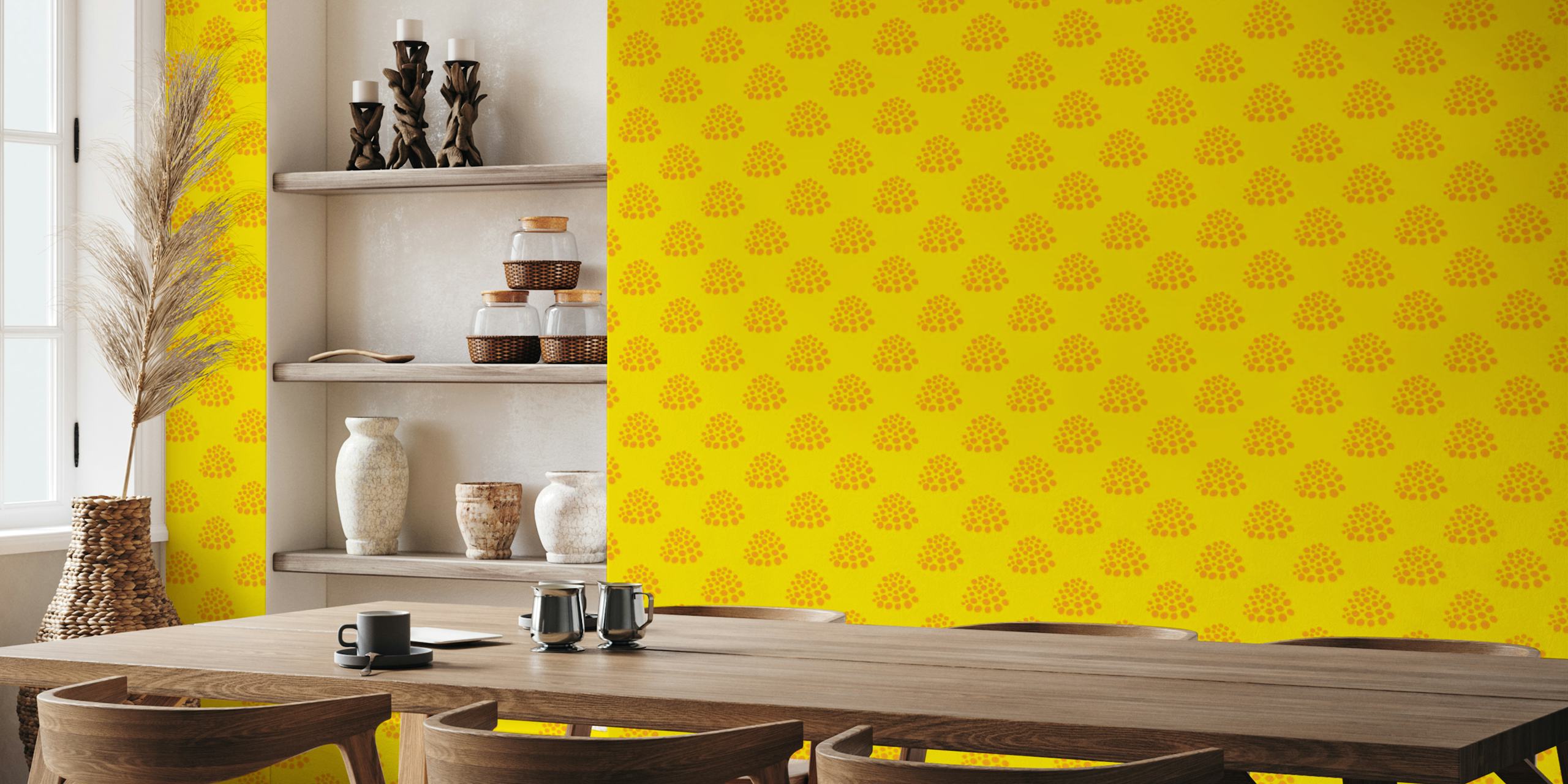 Yellow retro dot abstract wallpaper with blush dots