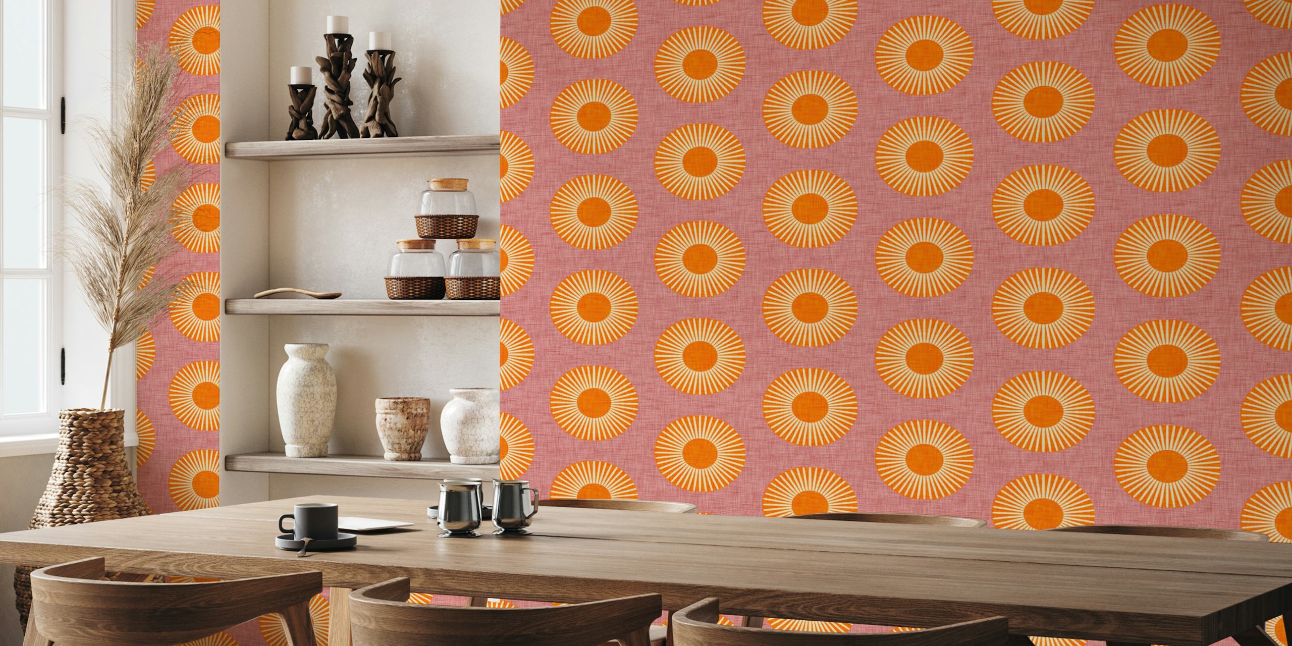 Orange abstract wallpaper in a room