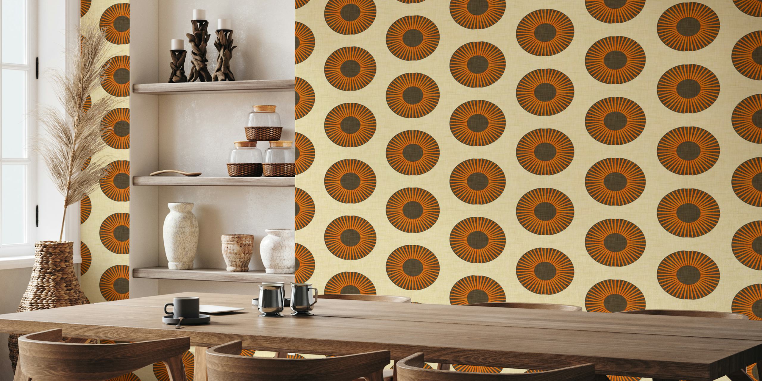 Earth Mod Abstract Sun beige and brown circular pattern wallpaper
