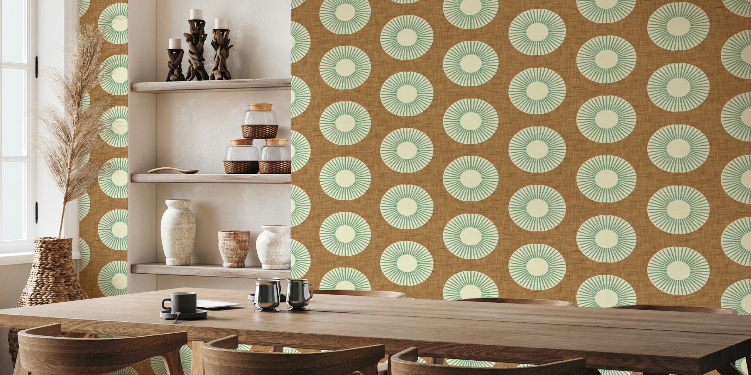 Earth Mod Abstract Sun Brown Green behang in een kamer