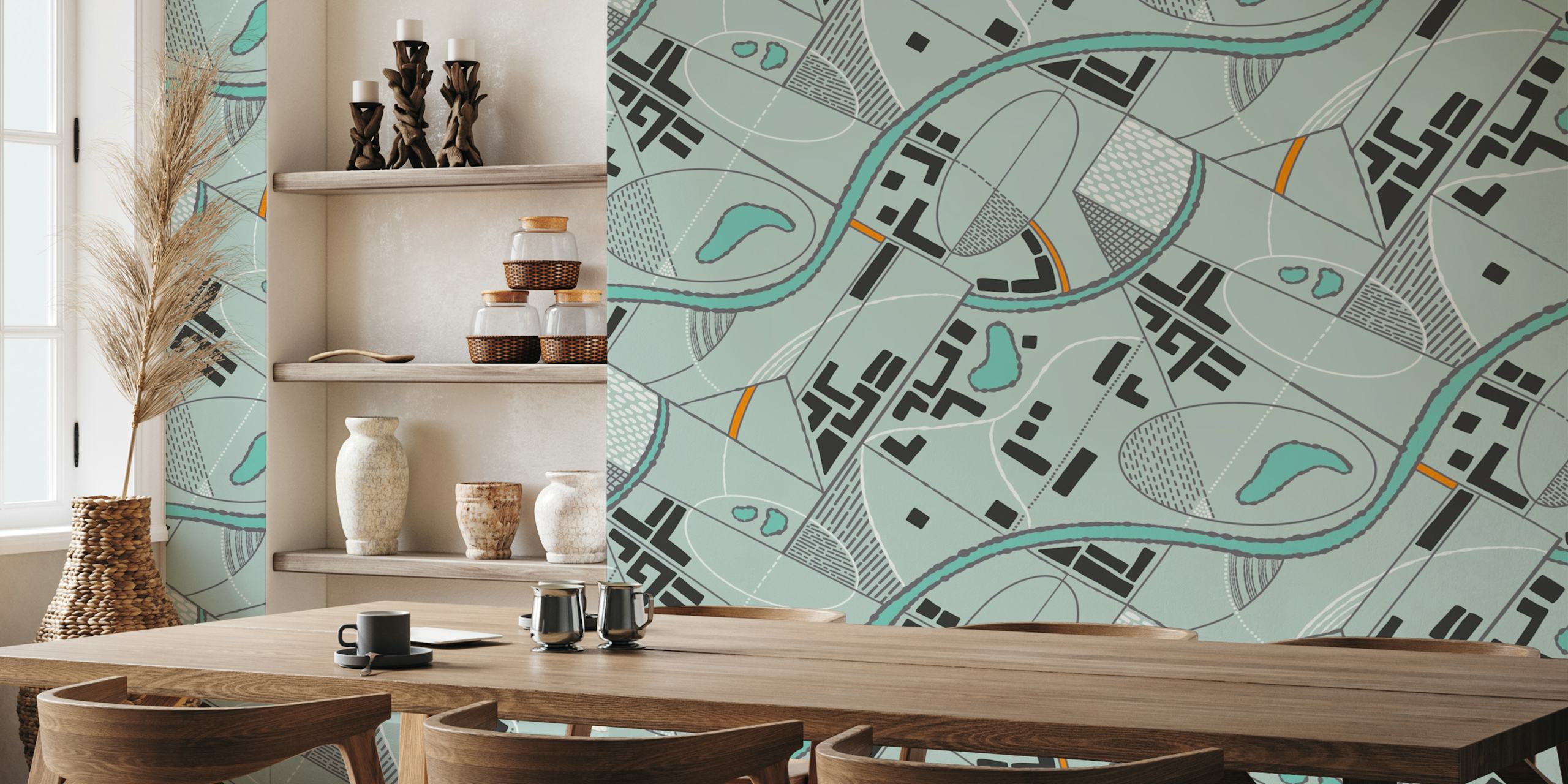 City Life abstract map aqua tapeta v pokoji