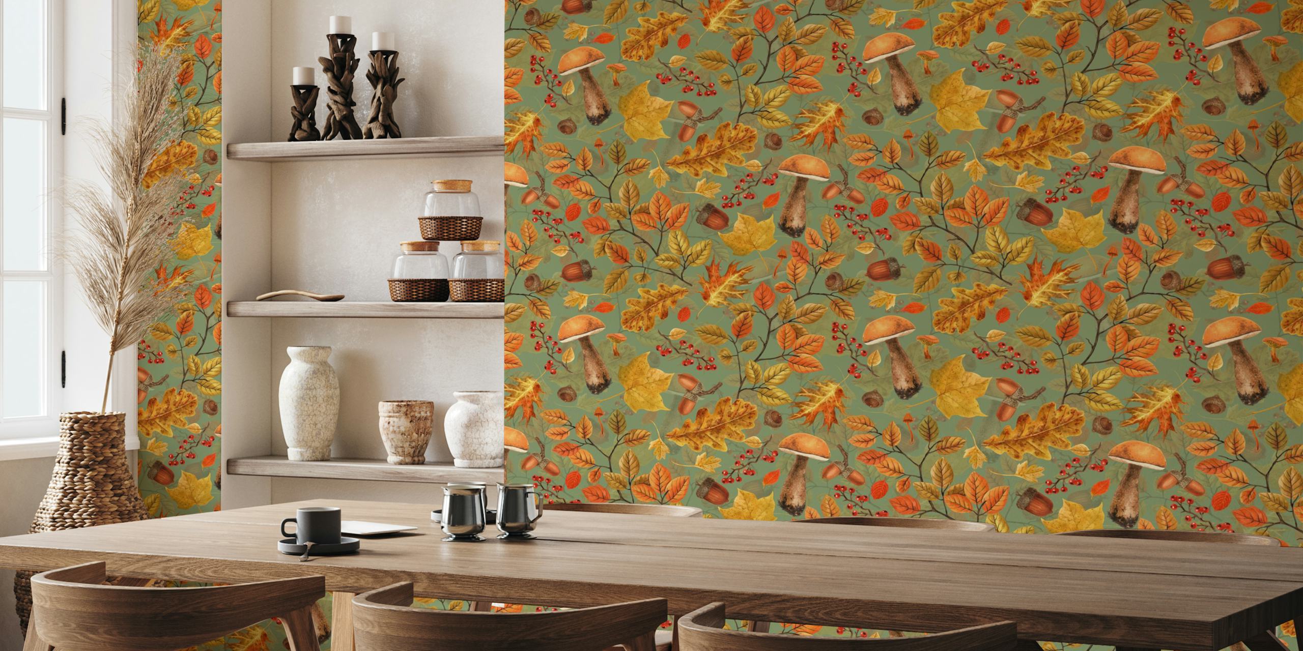 Autumnal forest wallpaper in a room