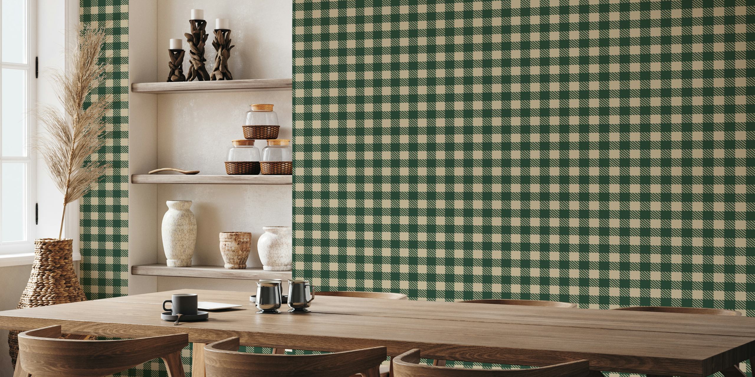 Charming Classic Gingham Pattern Green Sand wallpaper