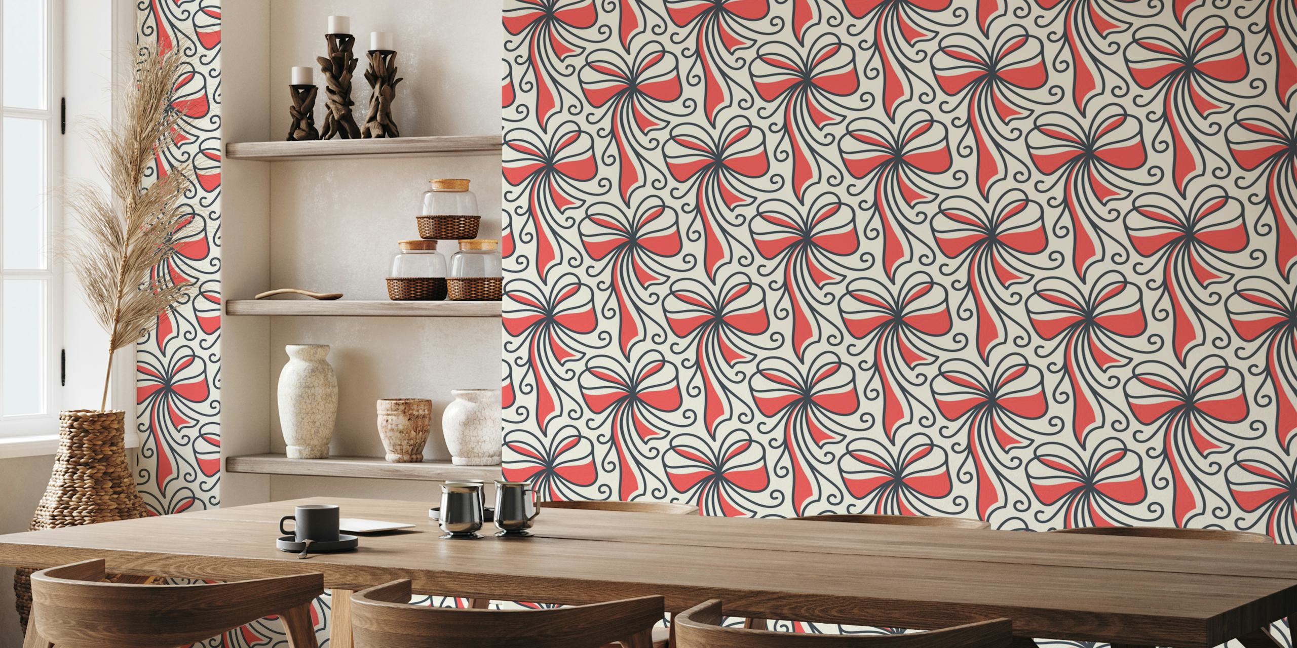 Design della carta da parati Vintage Ribbon Dance in una stanza