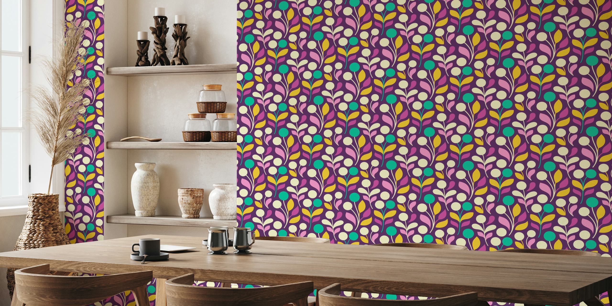Ταπετσαρία Color Pop Floral σε μοντέρνο δωμάτιο