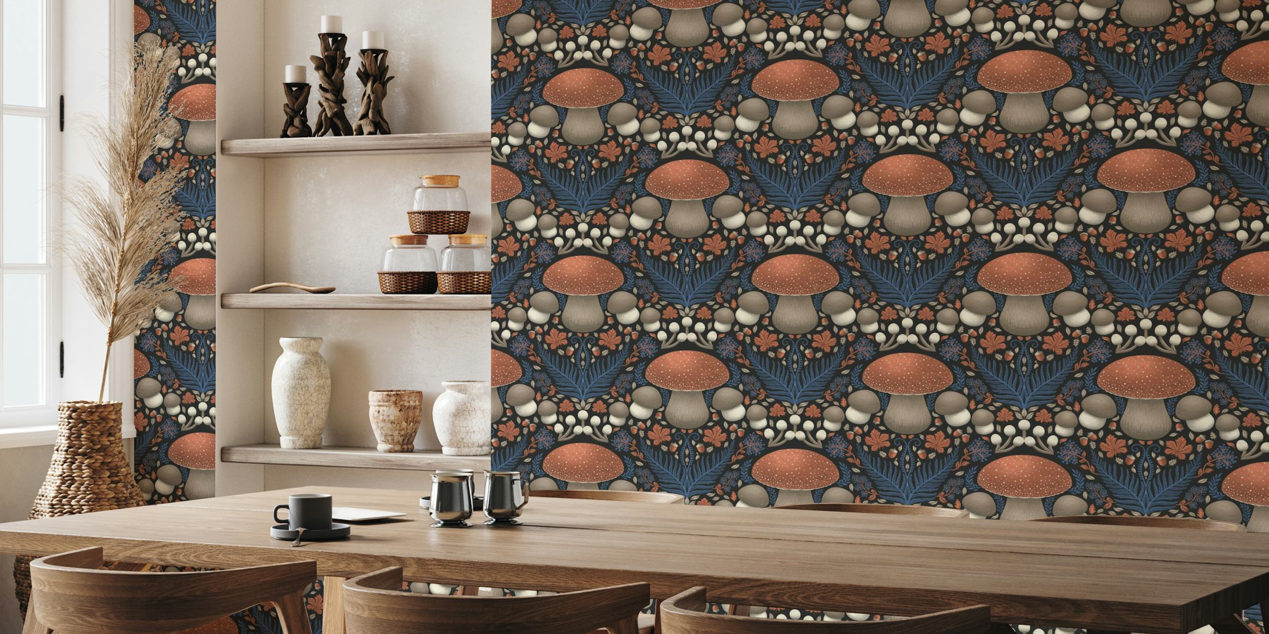 Autumnal Underwood Damask dark tapet i et rom