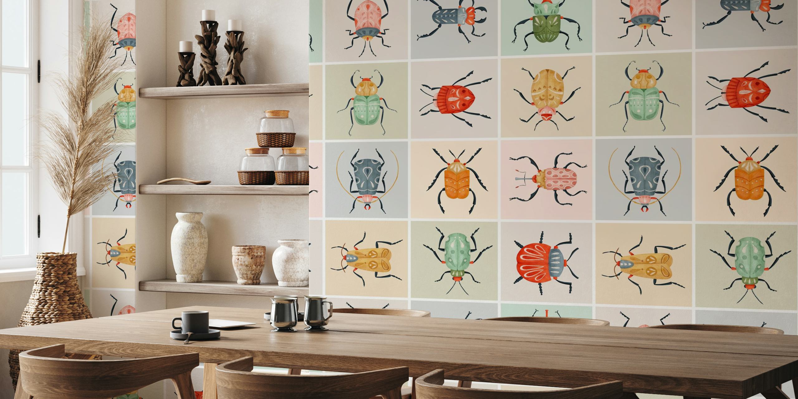 Carta da parati Colorful Beetle Mosaic in una stanza