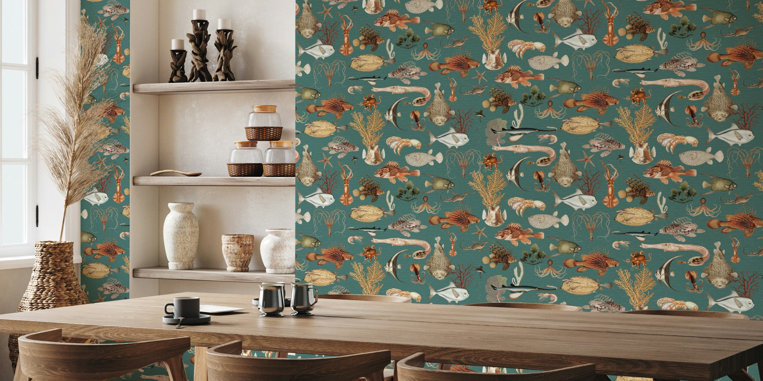 Ταπετσαρία Oceania Fauna Artistry σε ένα δωμάτιο