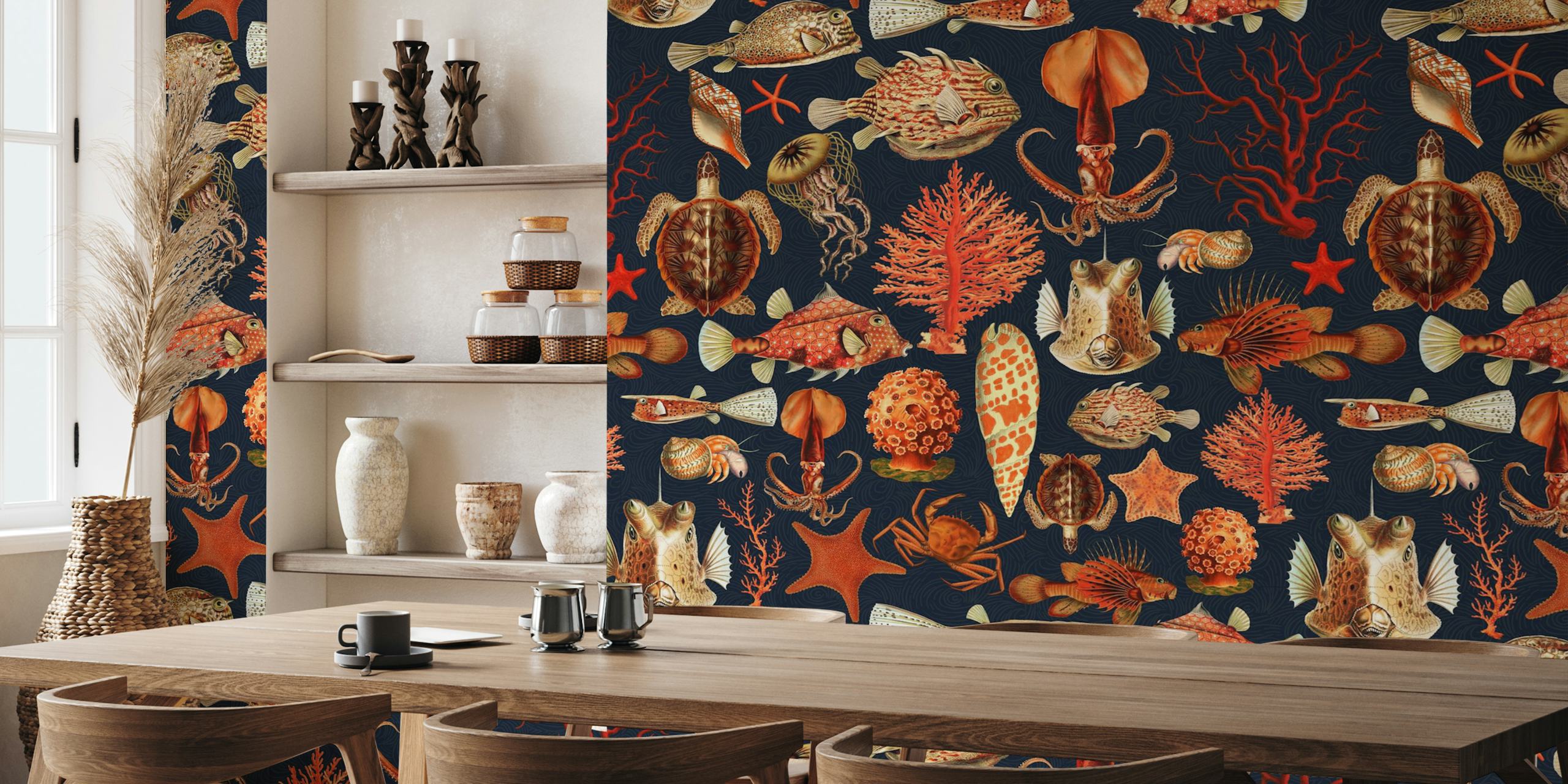 Papier peint Aquatic Oceania Creatures dans une pièce