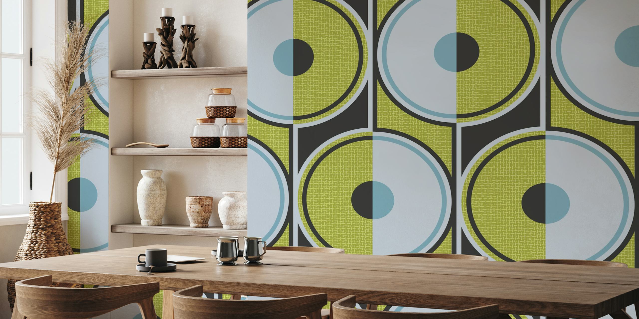 Design de papel de parede Retro circles sulphur em um quarto