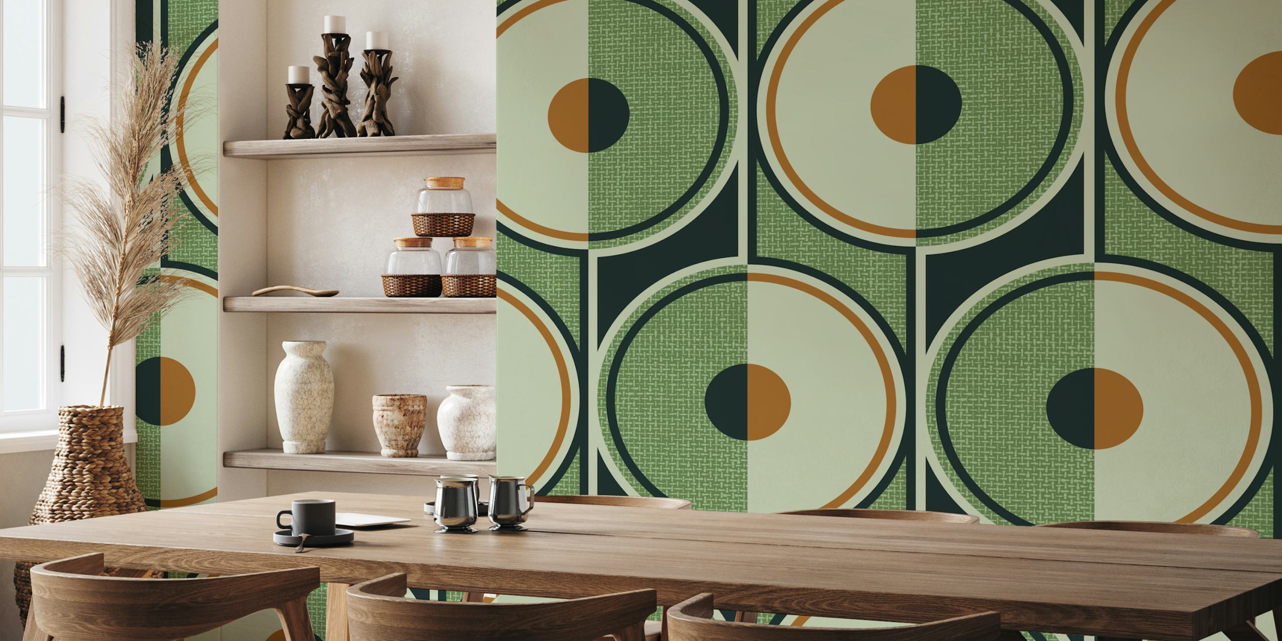 Papel de parede Retro Circles green em um quarto