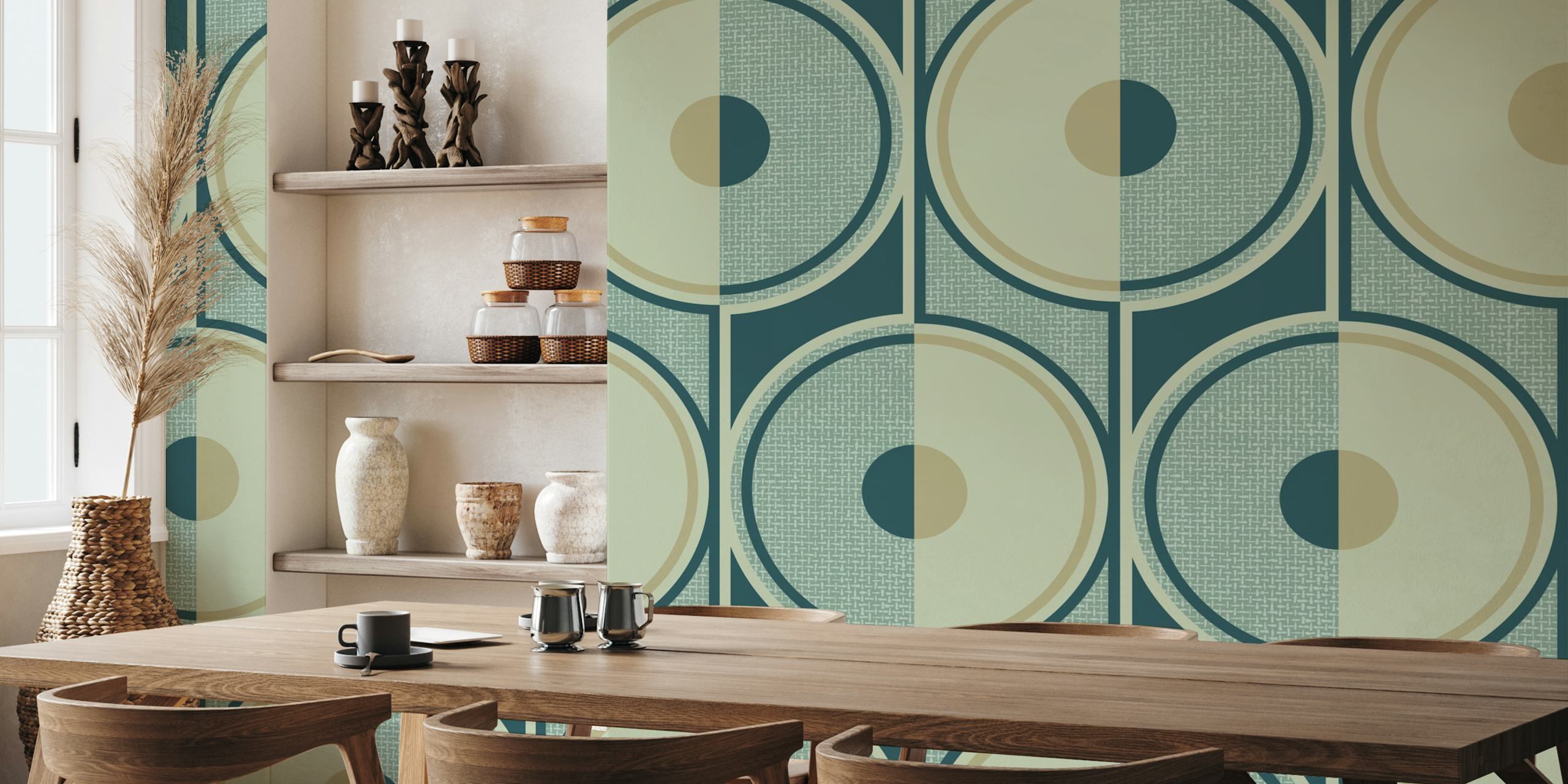 Tapeta Retro Circles smokey teal w pokoju