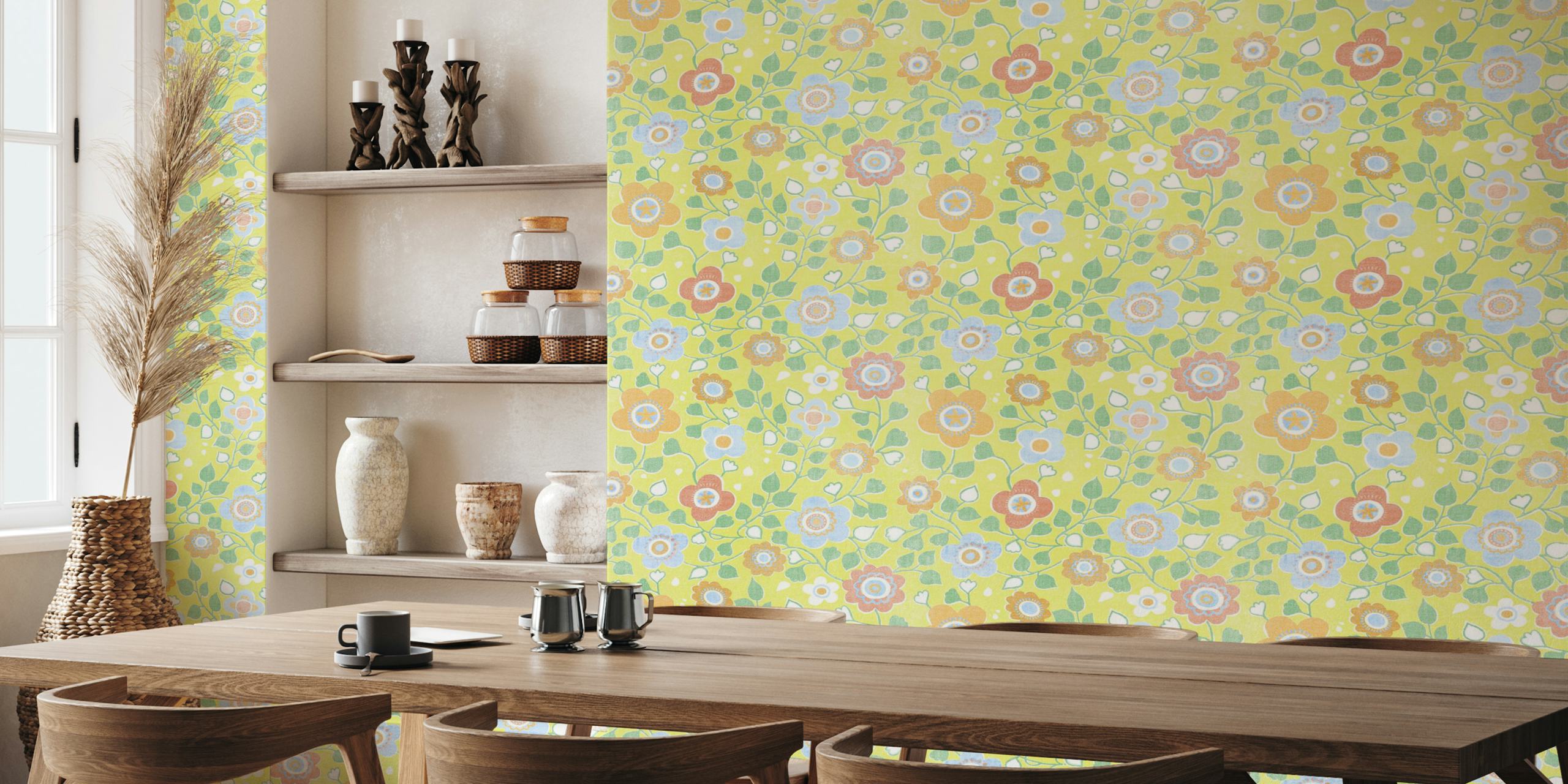 Simply Boho gul blomster tapet i et rum