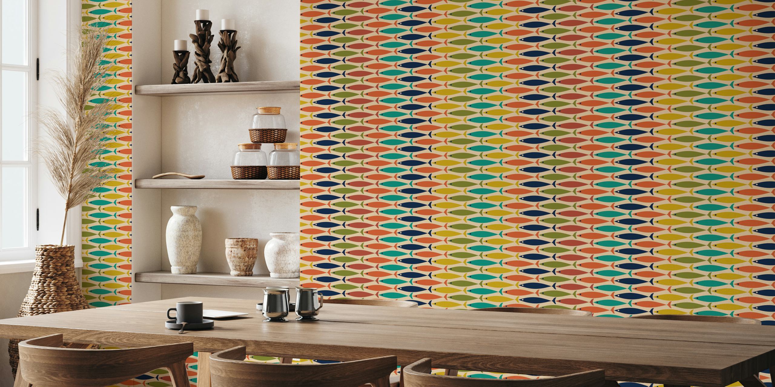 Ταπετσαρία Mid Century Modern Fish Stripes σε ένα δωμάτιο