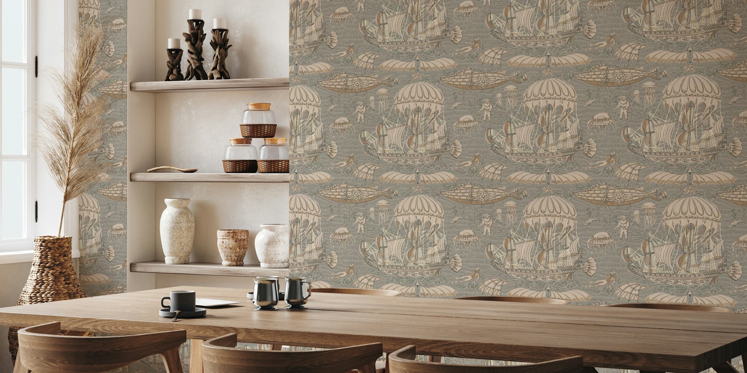 Vintage nautical adventure wallpaper design