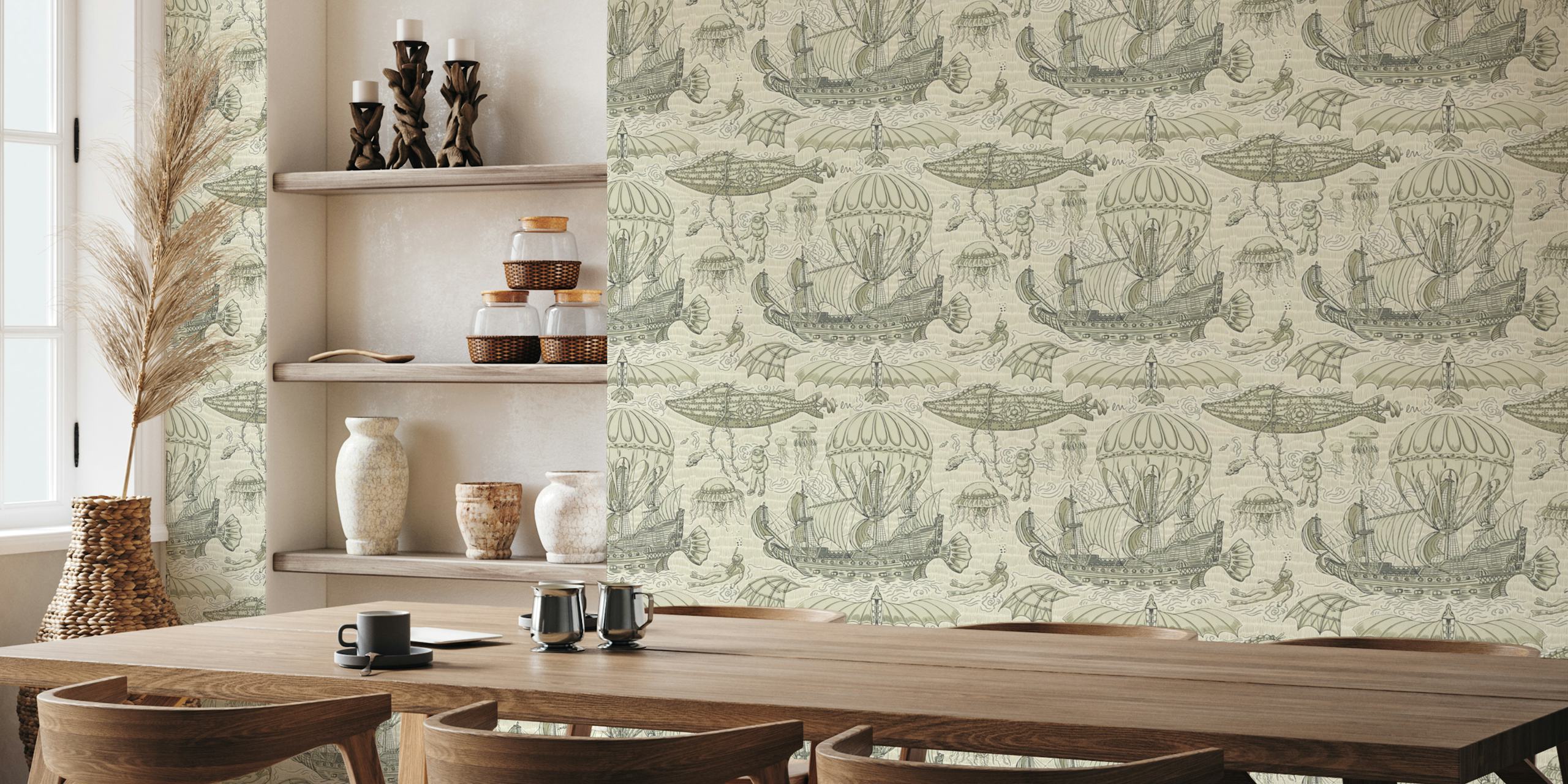 Maritime fantasy wallpaper design in einem Raum