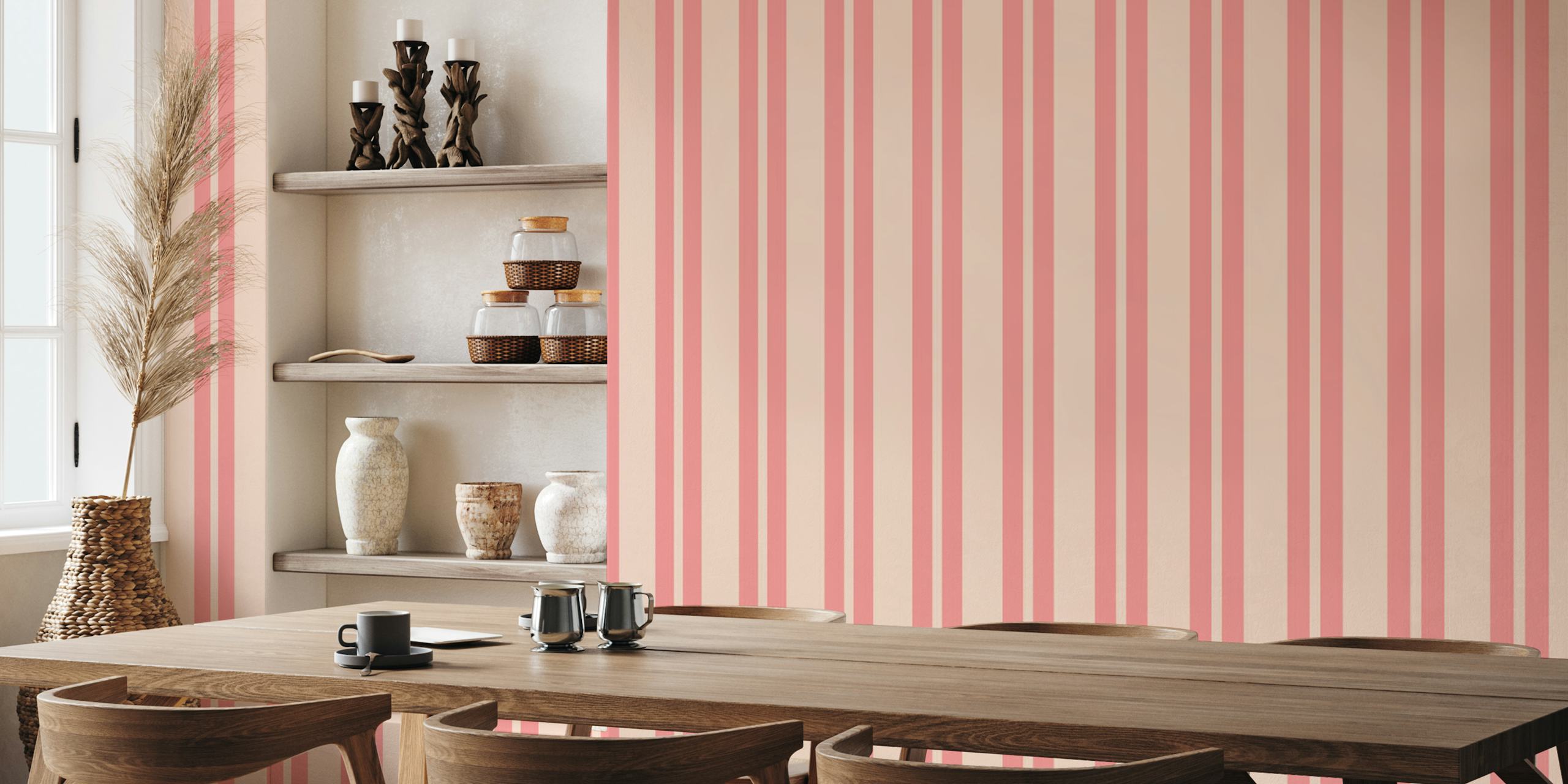 Pastel Pink Double Stripes Vertical Pattern tapet
