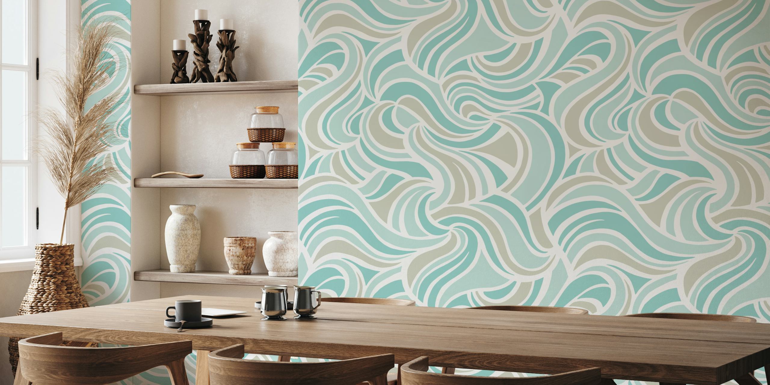 Crescent Waves SeaFoam Tapetdesign