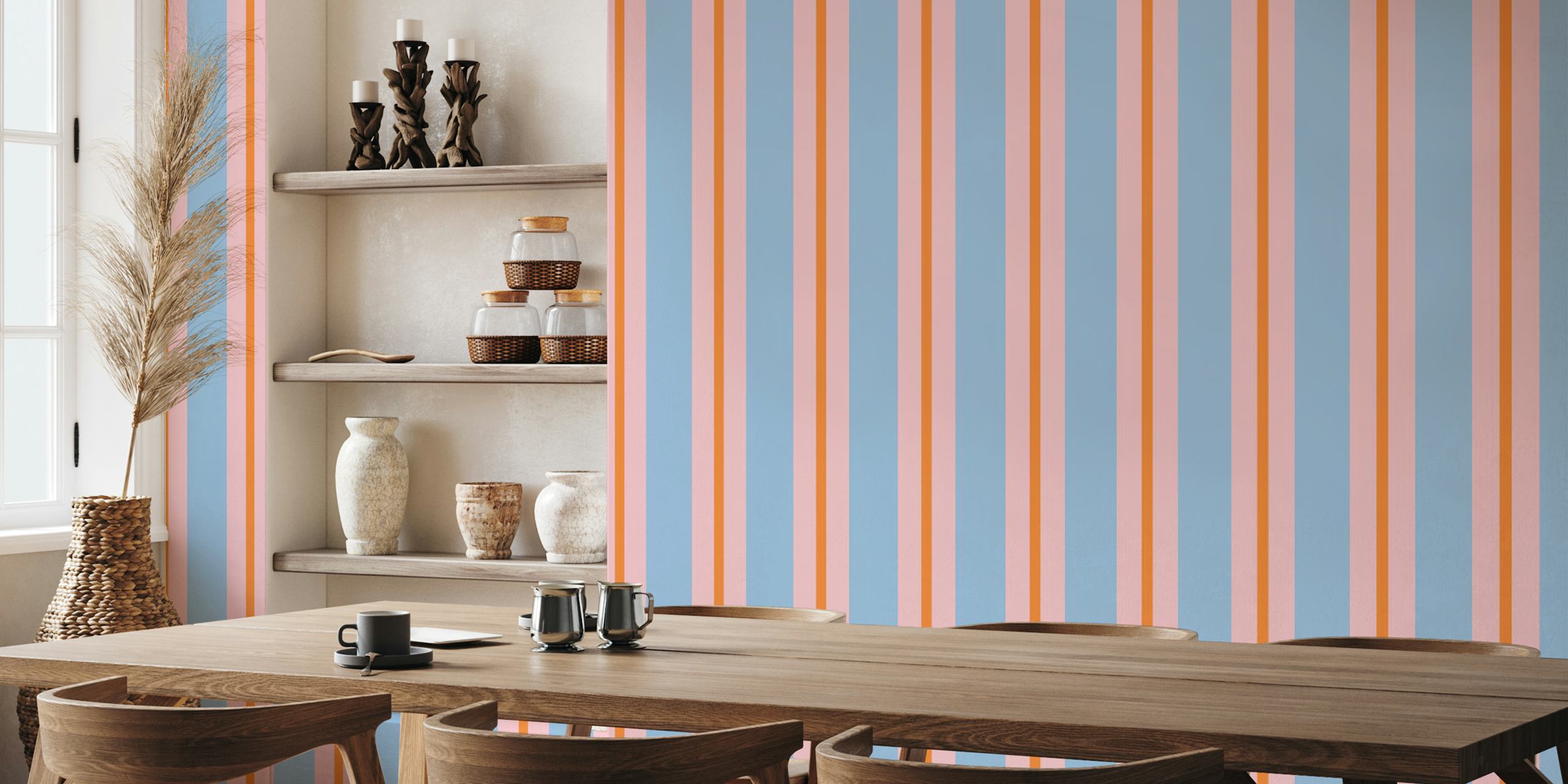 Stripes in Stripes Pastel Blue Pink Orange ταπετσαρία σε ένα δωμάτιο