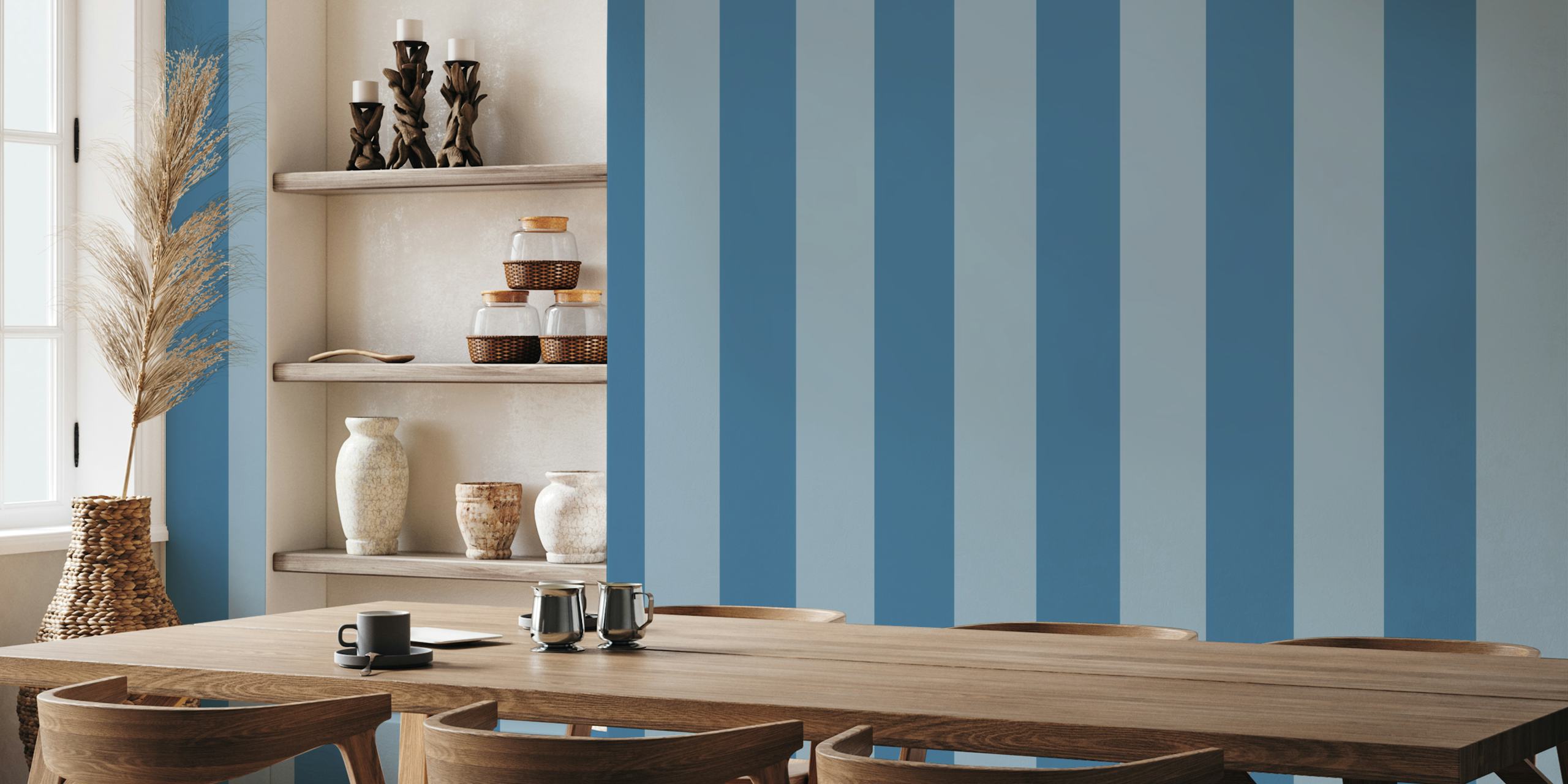 Ταπετσαρία Pastel Blue Block Stripes σε ένα δωμάτιο