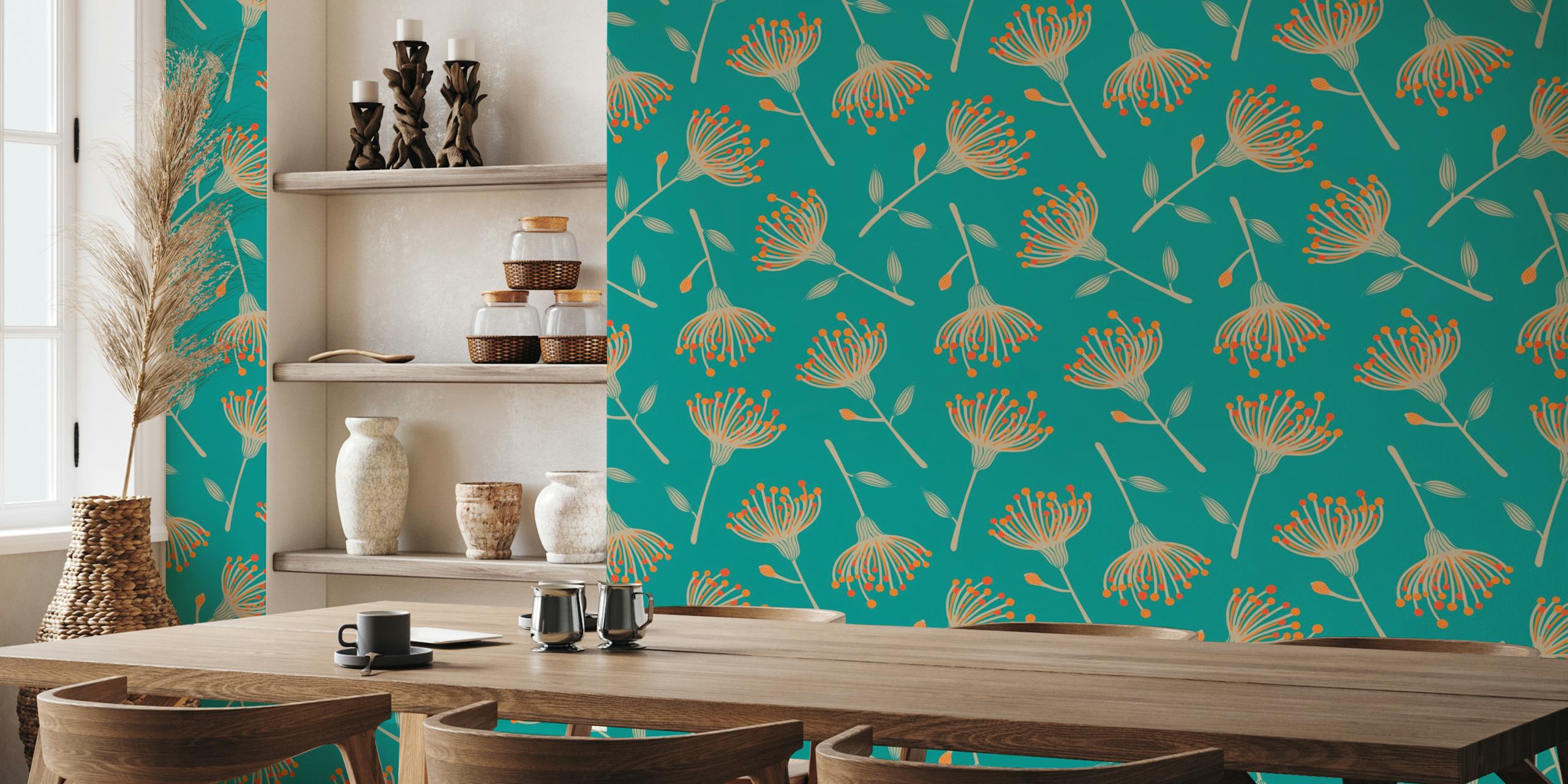 Eucalyptus floral wallpaper design in room