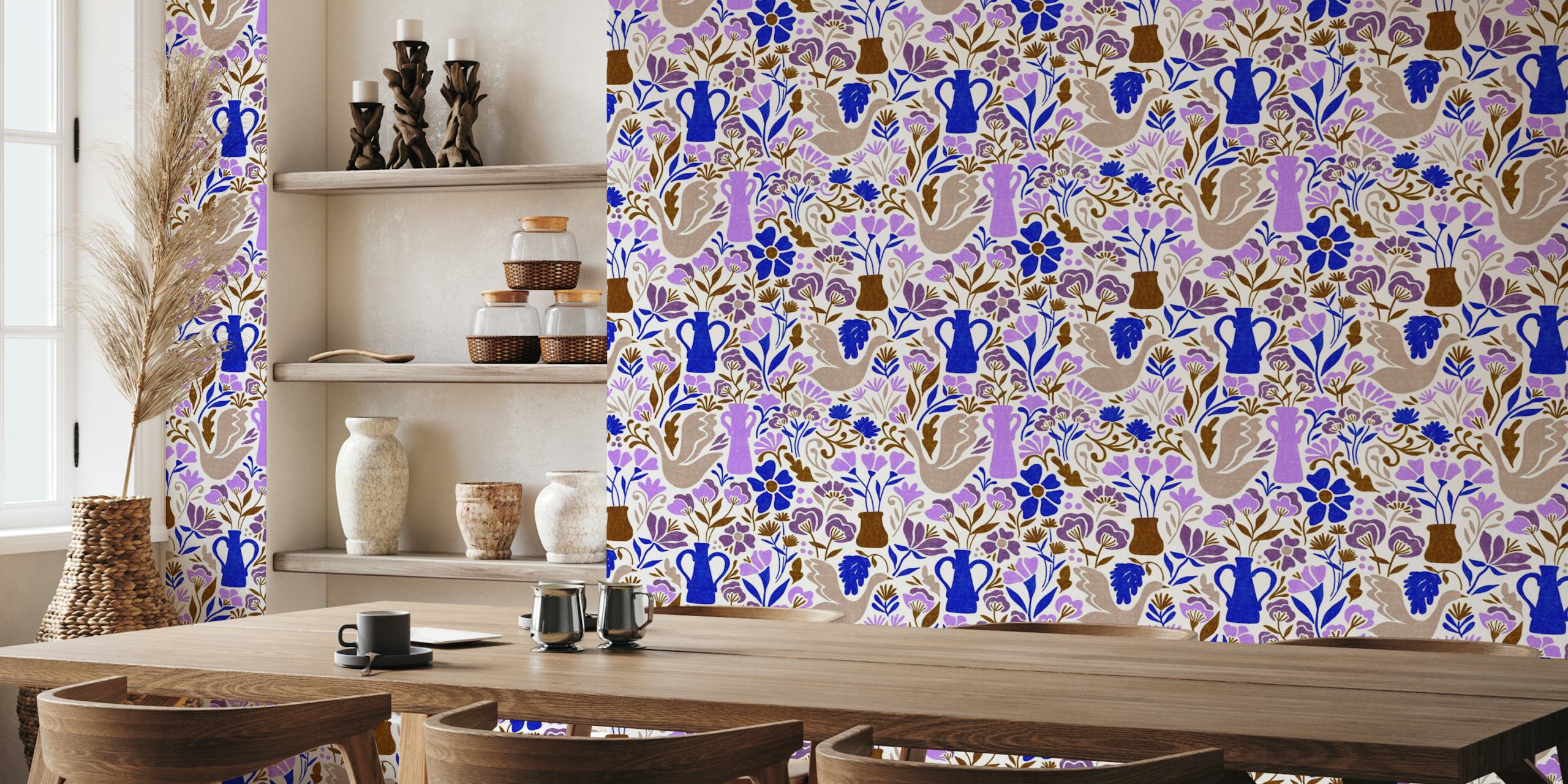 Zea behang in blauw en paars ontwerp