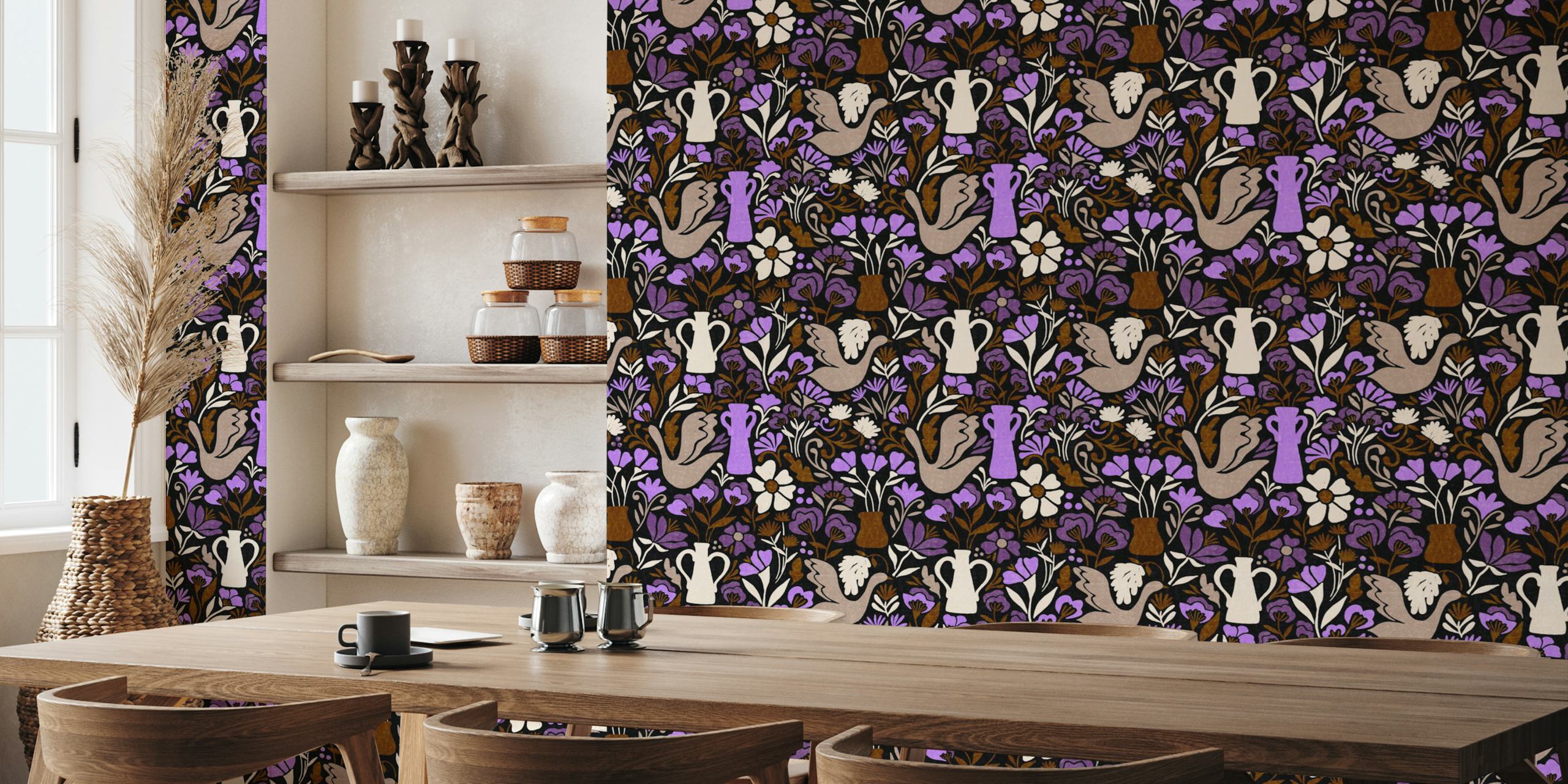 Zea mörk blomster tapet i ett rum