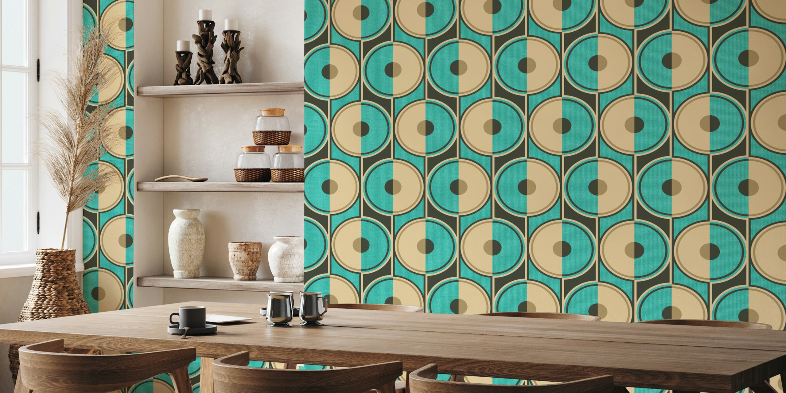 Small retro circles teal tapeta u sobi