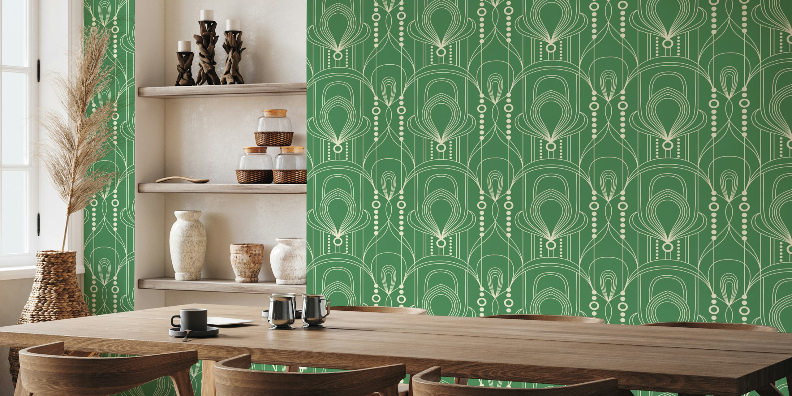 Tapeta Timeless Green Deco Elegance w pokoju
