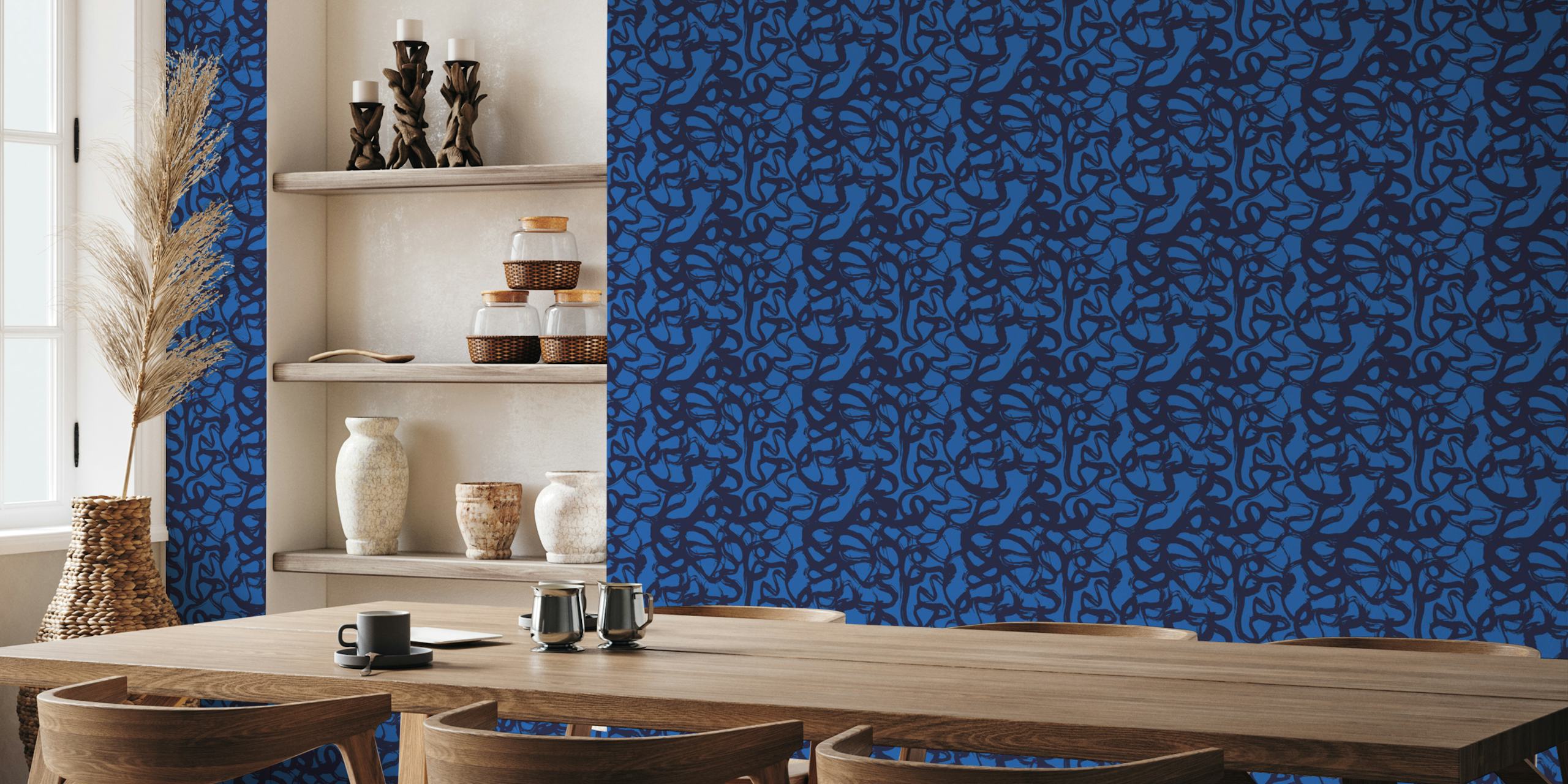 Blue abstract brush stroke pattern wallpaper