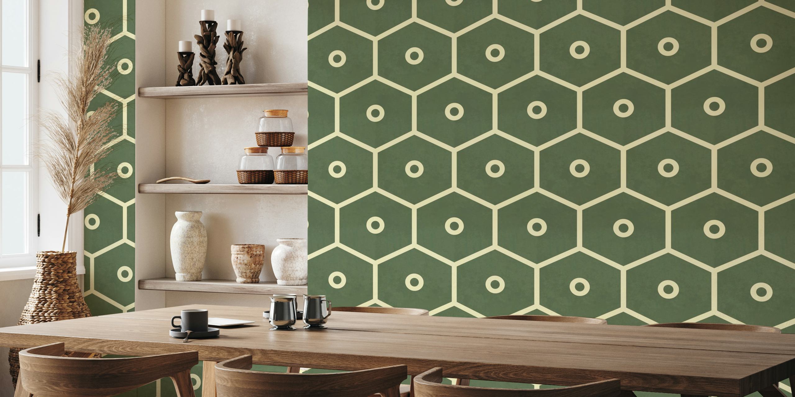 Tiles Honeycomb Jade Ivory tapet i et rom