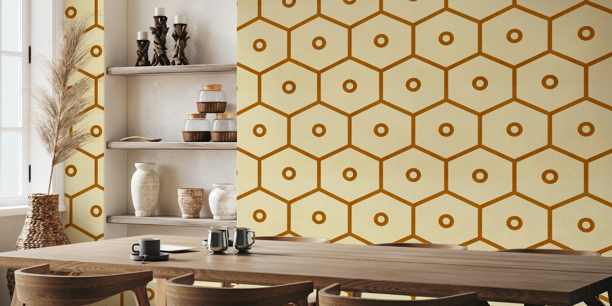 Tiles Honeycomb Ivory Bronze wallpaper in a room