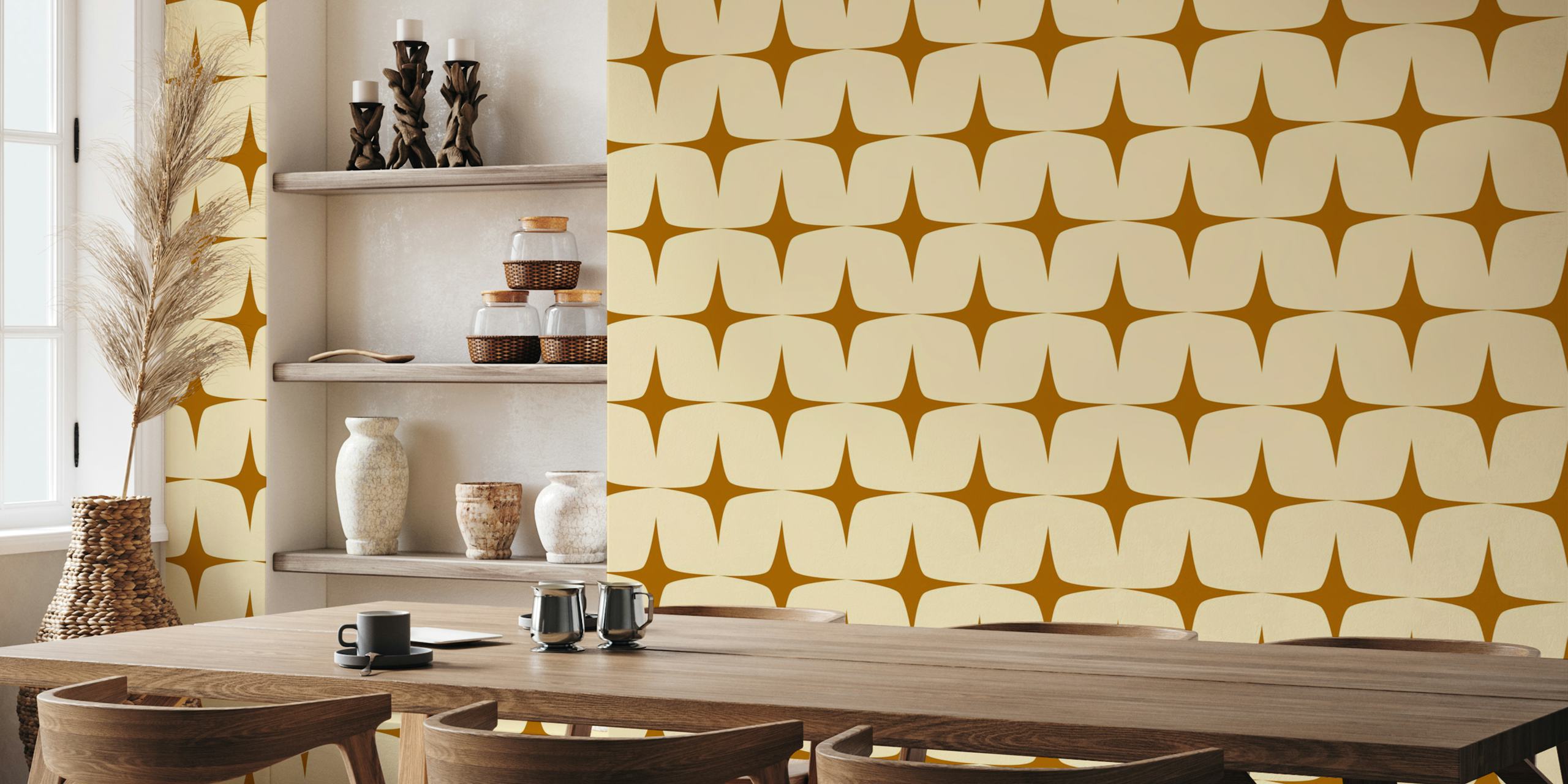Ταπετσαρία Starburst Ivory Rust σε ένα δωμάτιο