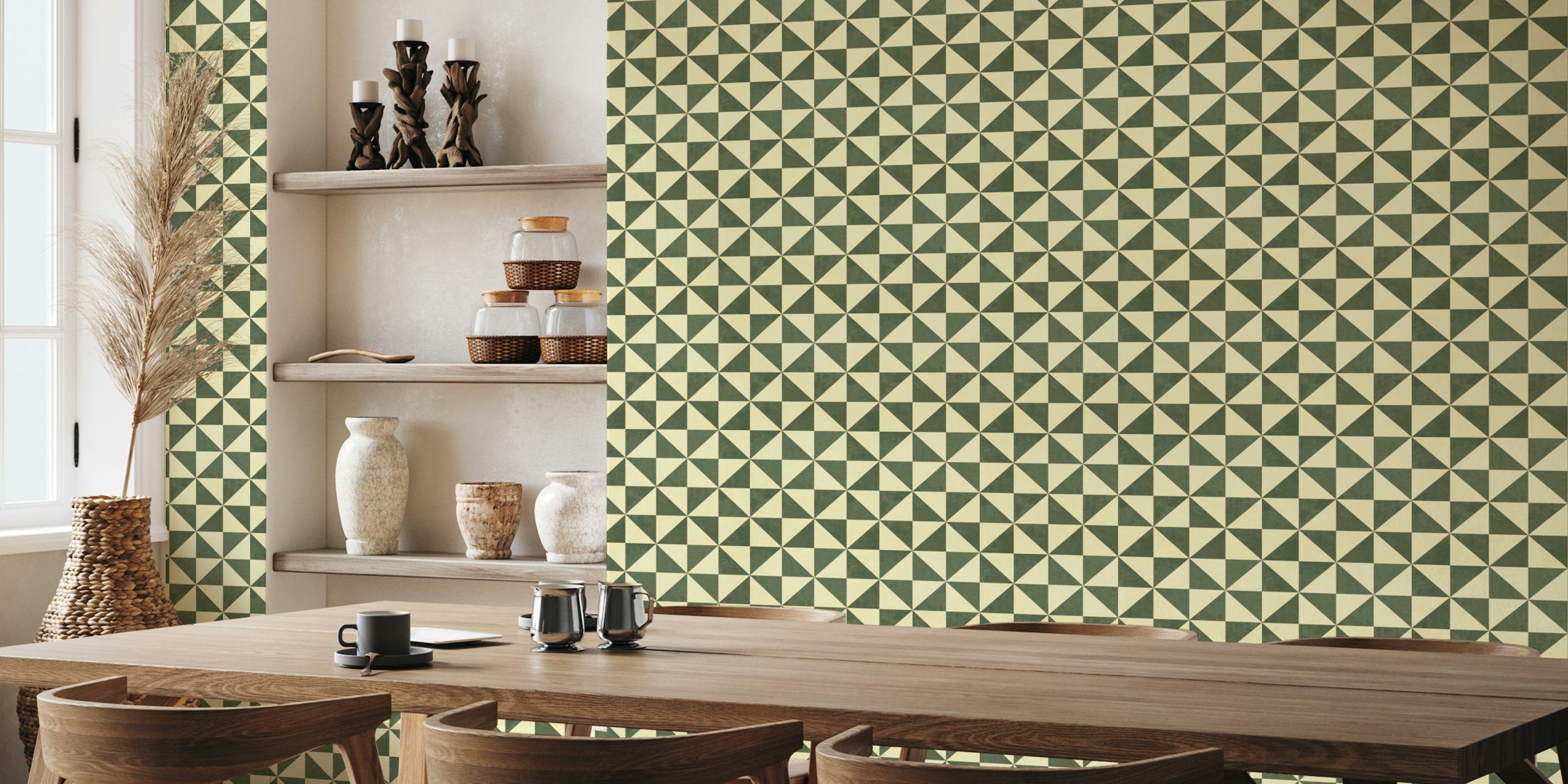 Rustic geometric mosaic tiles in a room