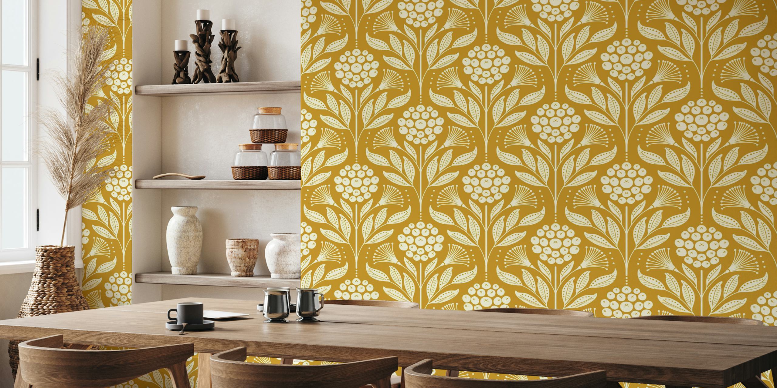 Autumn Botanical Bliss wallpaper in een kamer