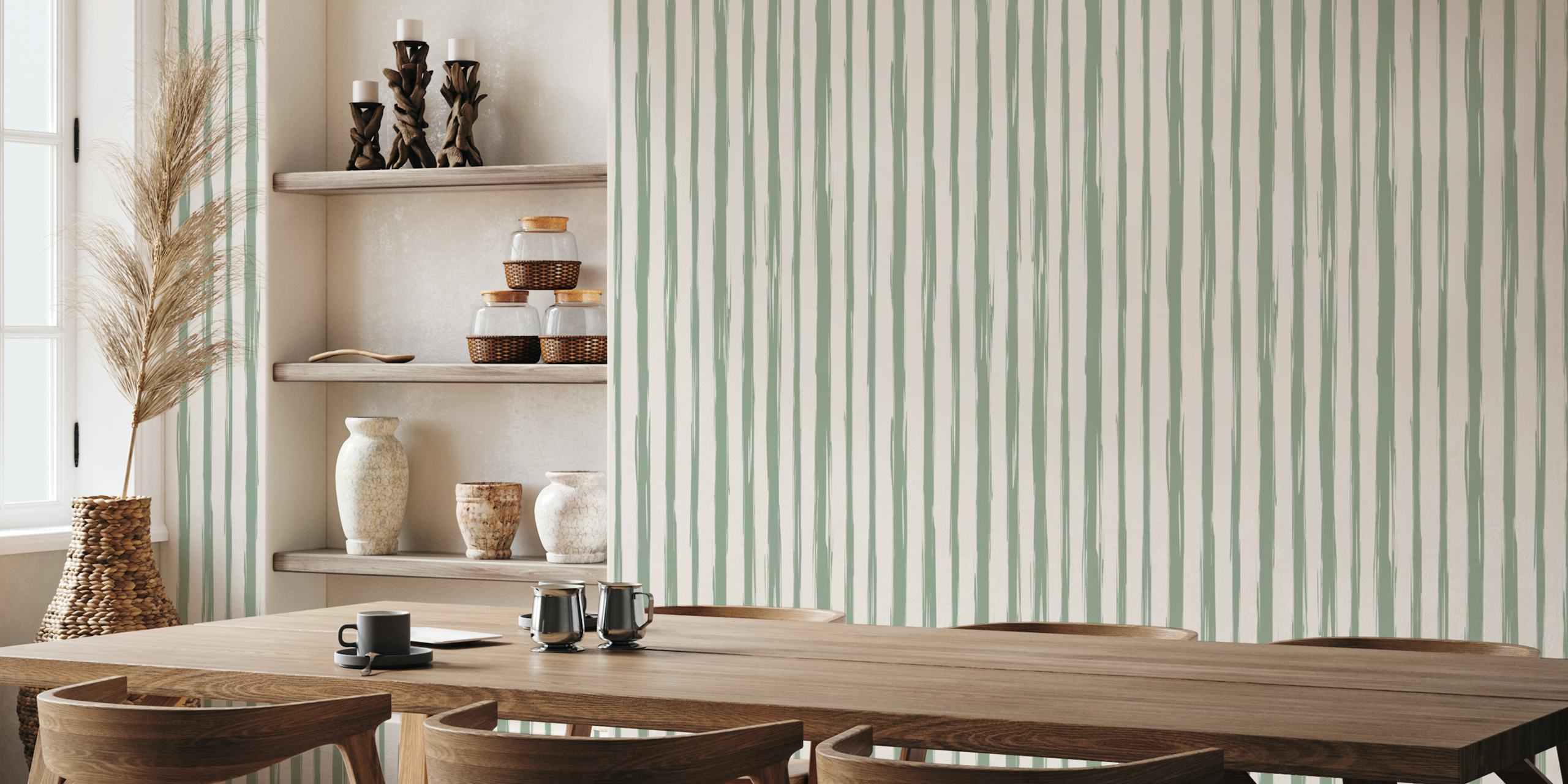 Papier peint Brushstroke Stripe en vert affiché