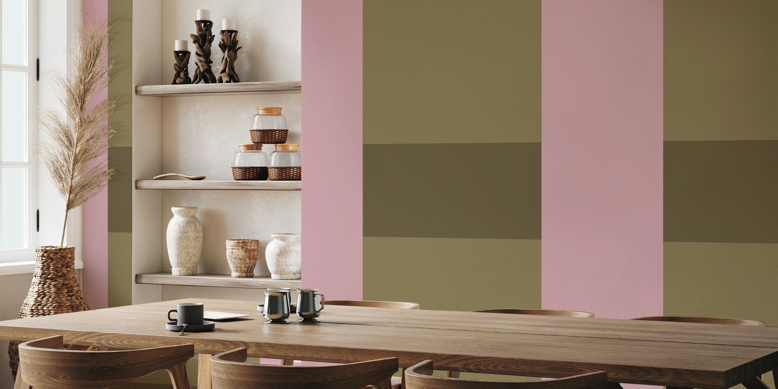 Blush pink and brown geometric pattern wallpaper