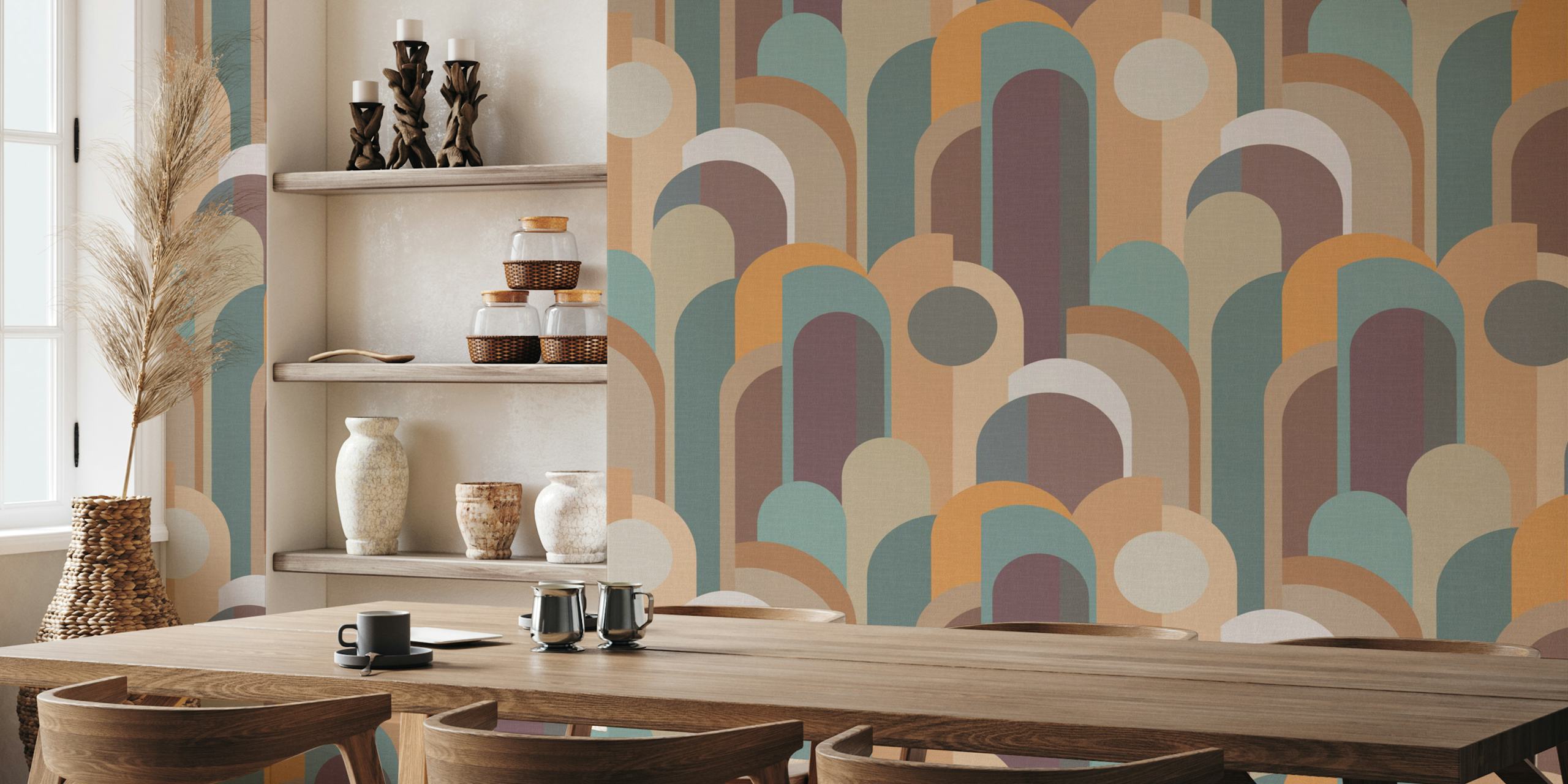 Abstract Geo Pattern Aqua Orange Beige wallpaper