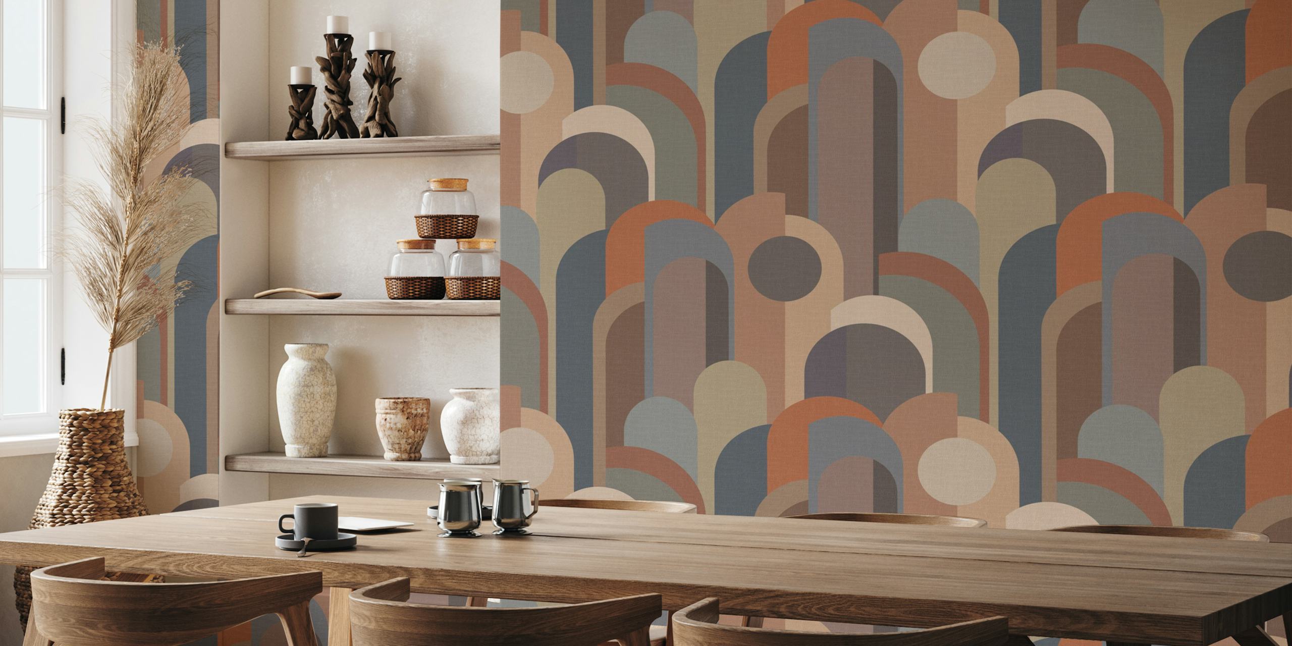 Abstract Geo Pattern beige brown terracotta tapet