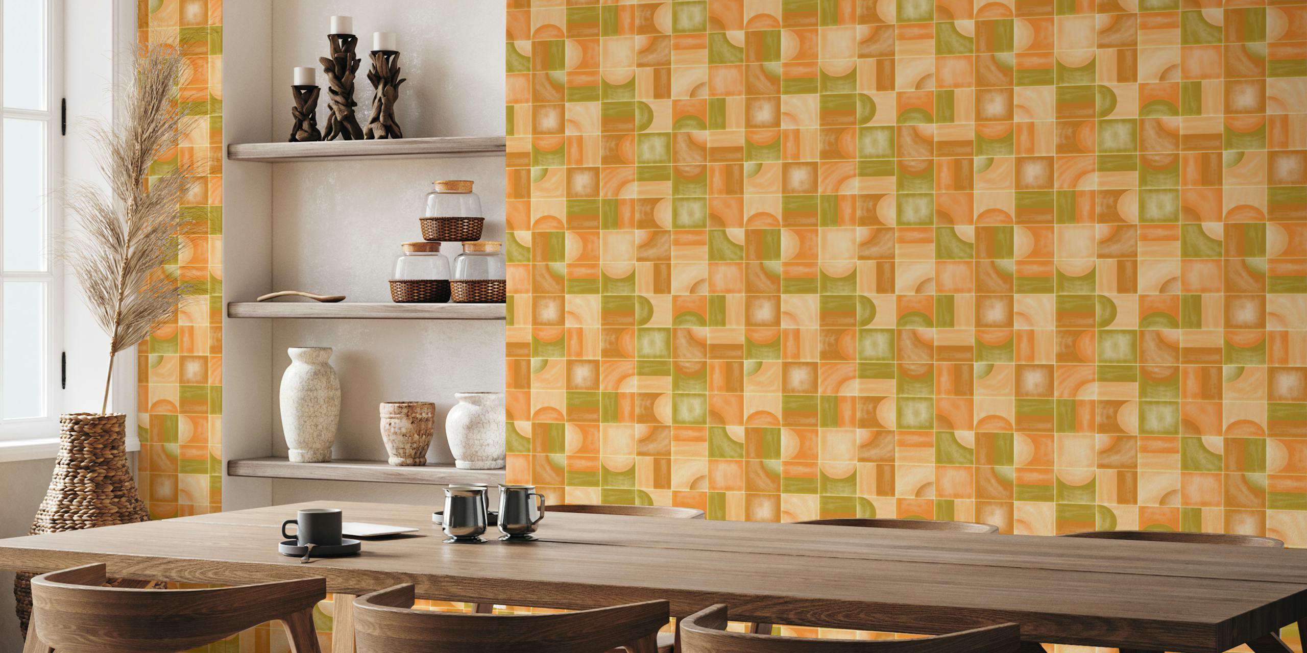 Papier peint Soft Foliage Tiles dans une pièce