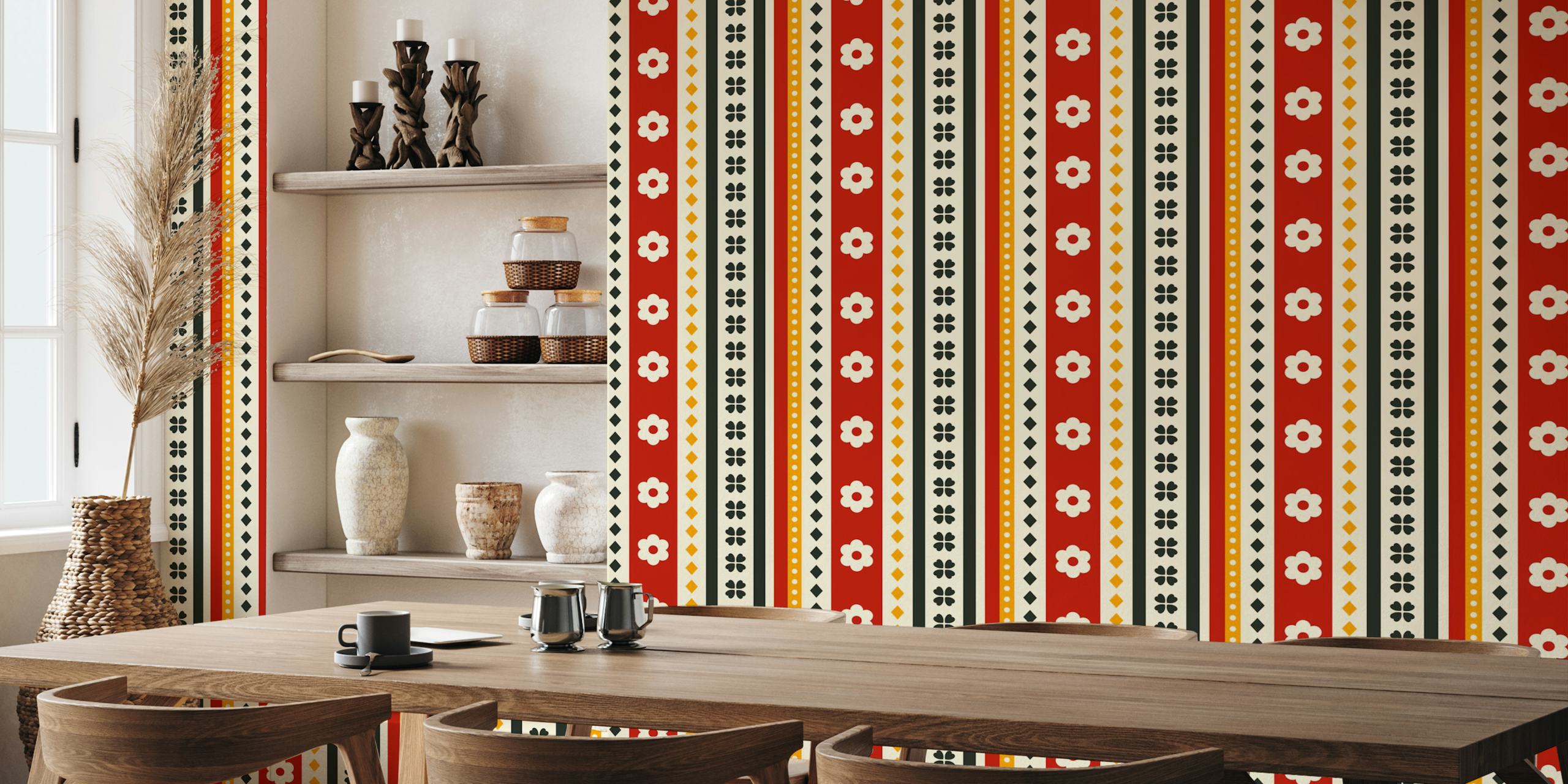 Retro Modern Flower Strips wallpaper design