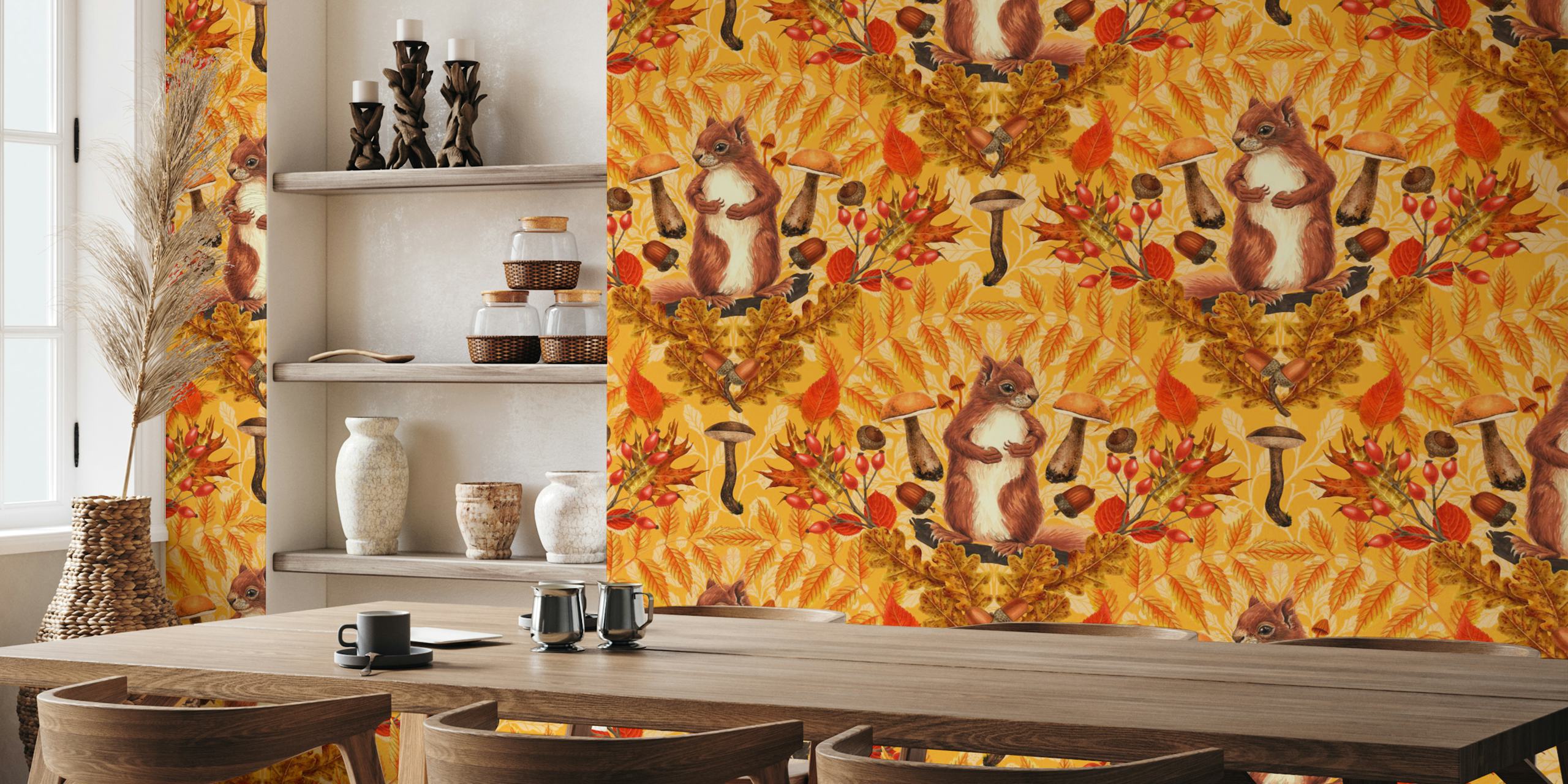 Papel de parede com um Autumn squirrel on yellow fundo