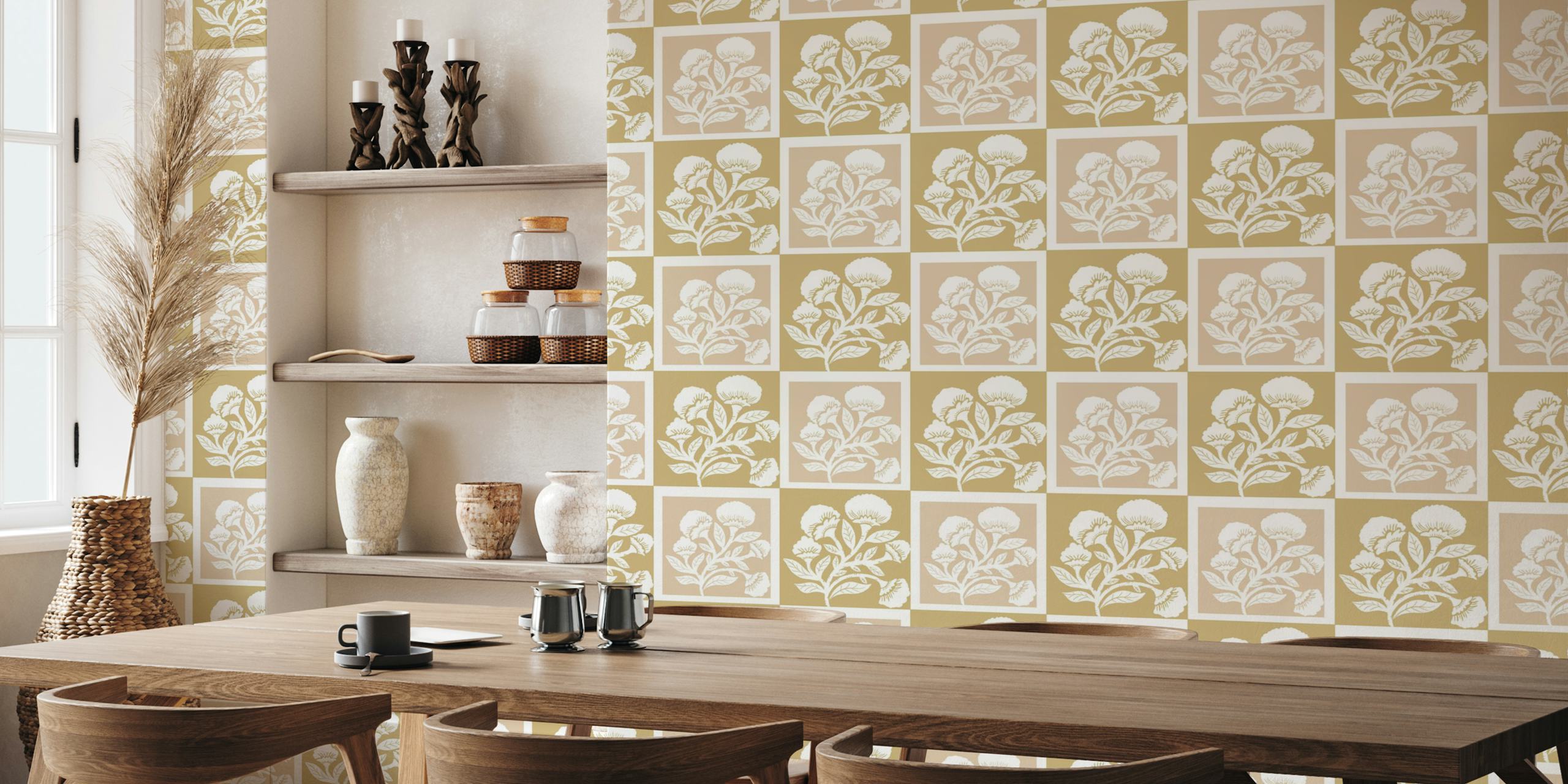 Squared flowers wallpaper i et nøytralt fargevalg