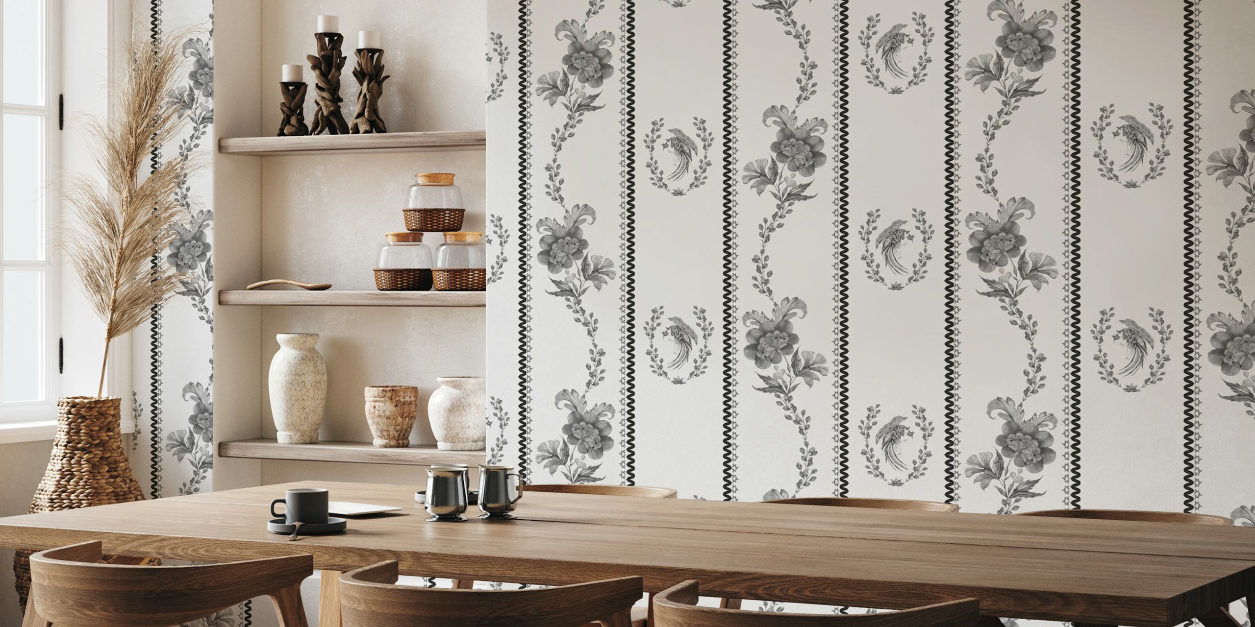 Palampore Strips wallpaper displayed in a room