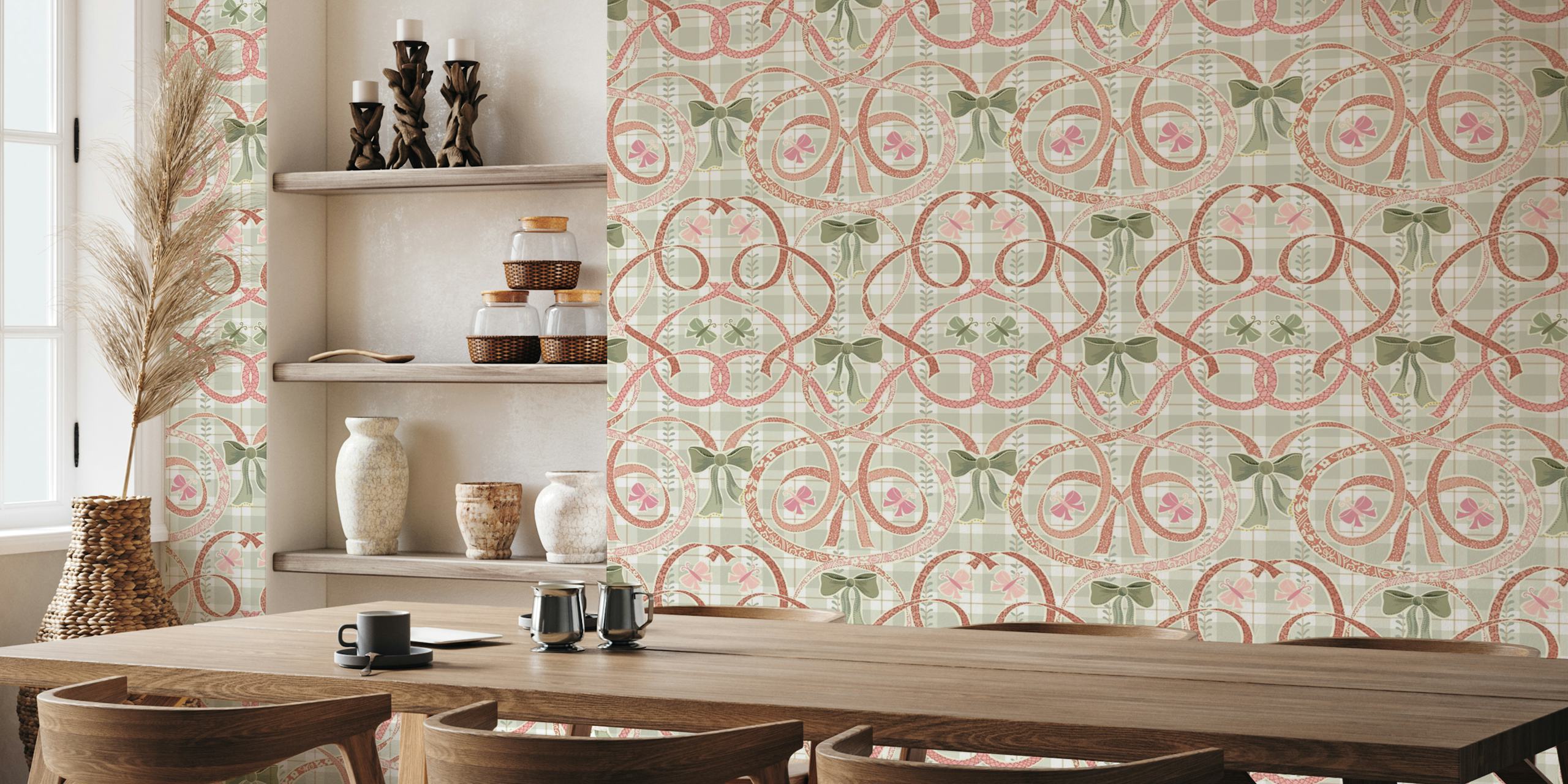 William Morris ribbons and bows wallpaper in a room