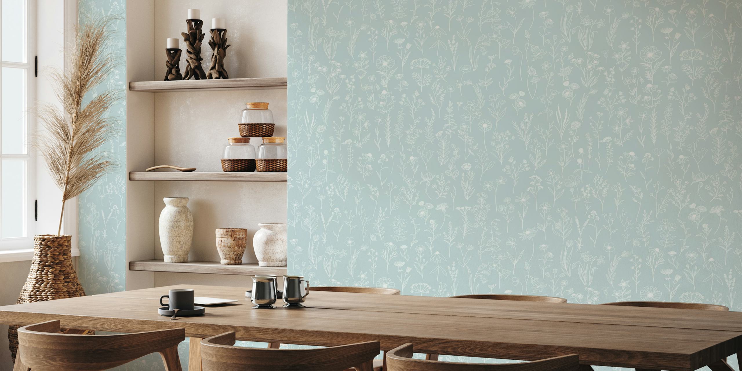 Wildflowers drawing pattern wallpaper in a room
