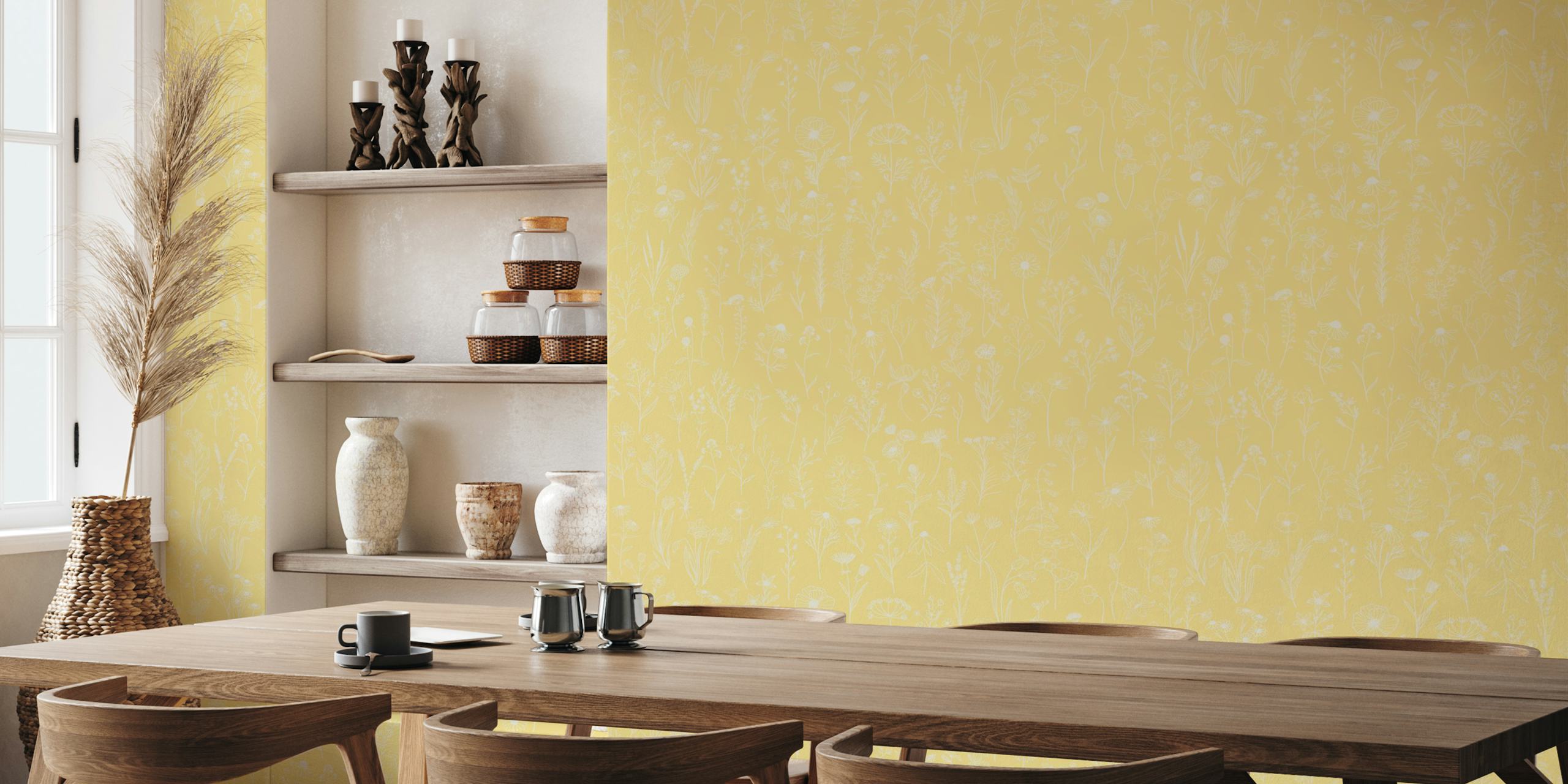 Wildflowers drawing pattern wallpaper in a room