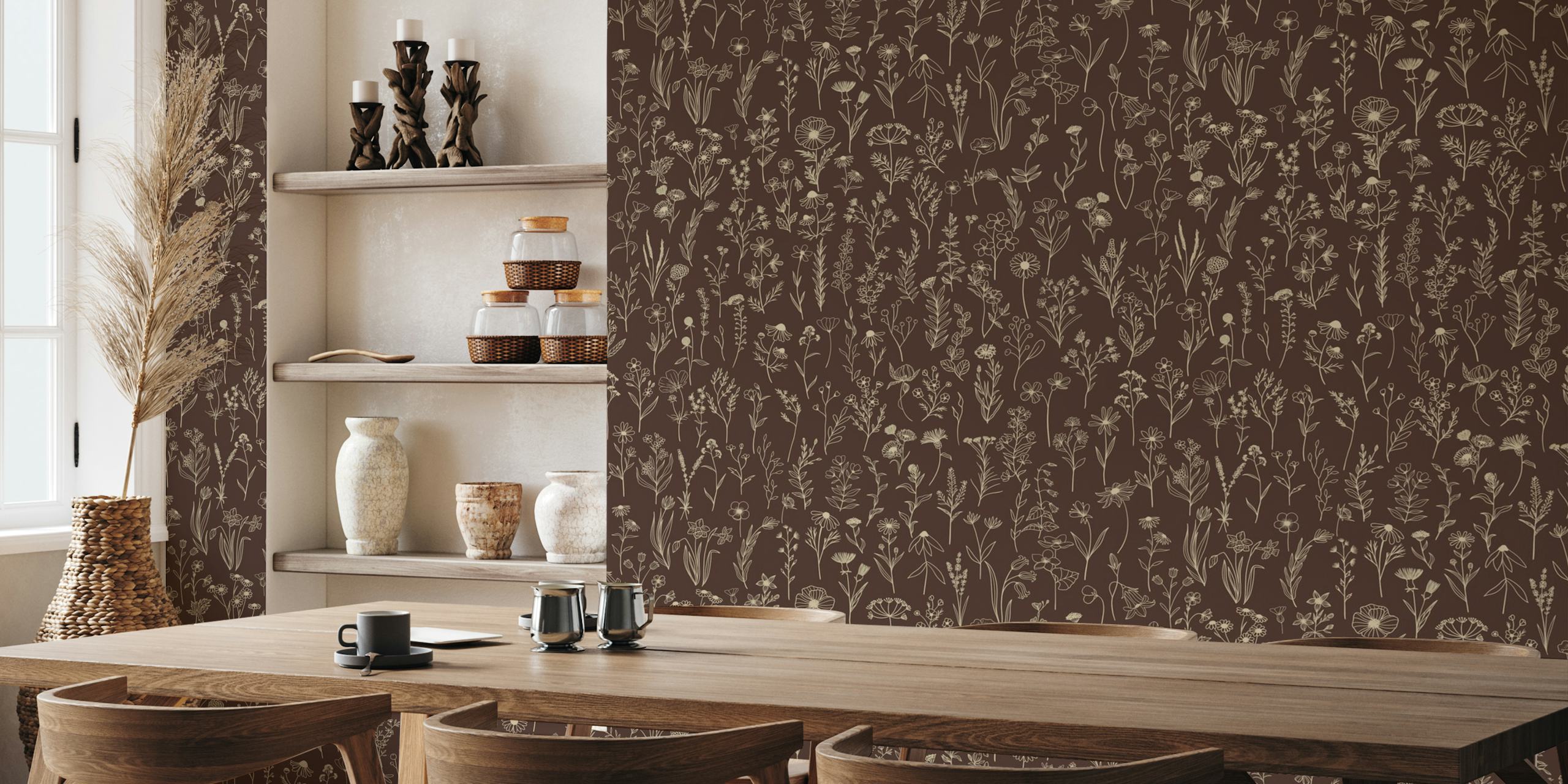 Wildflowers drawing pattern wallpaper in a room
