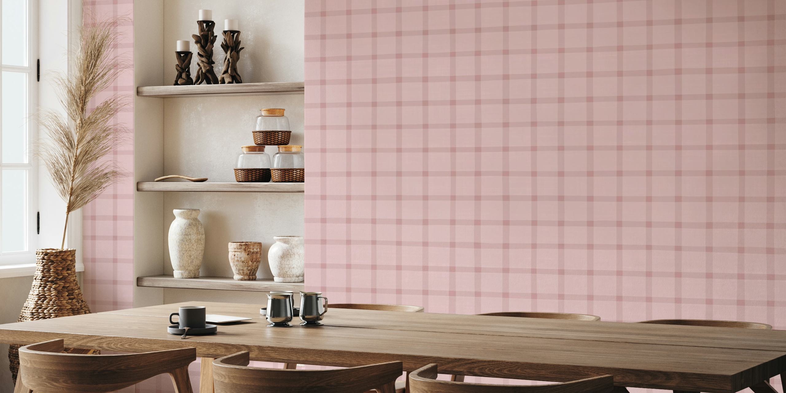 Pastel Pink Tartan Plaid wallpaper i ett rum