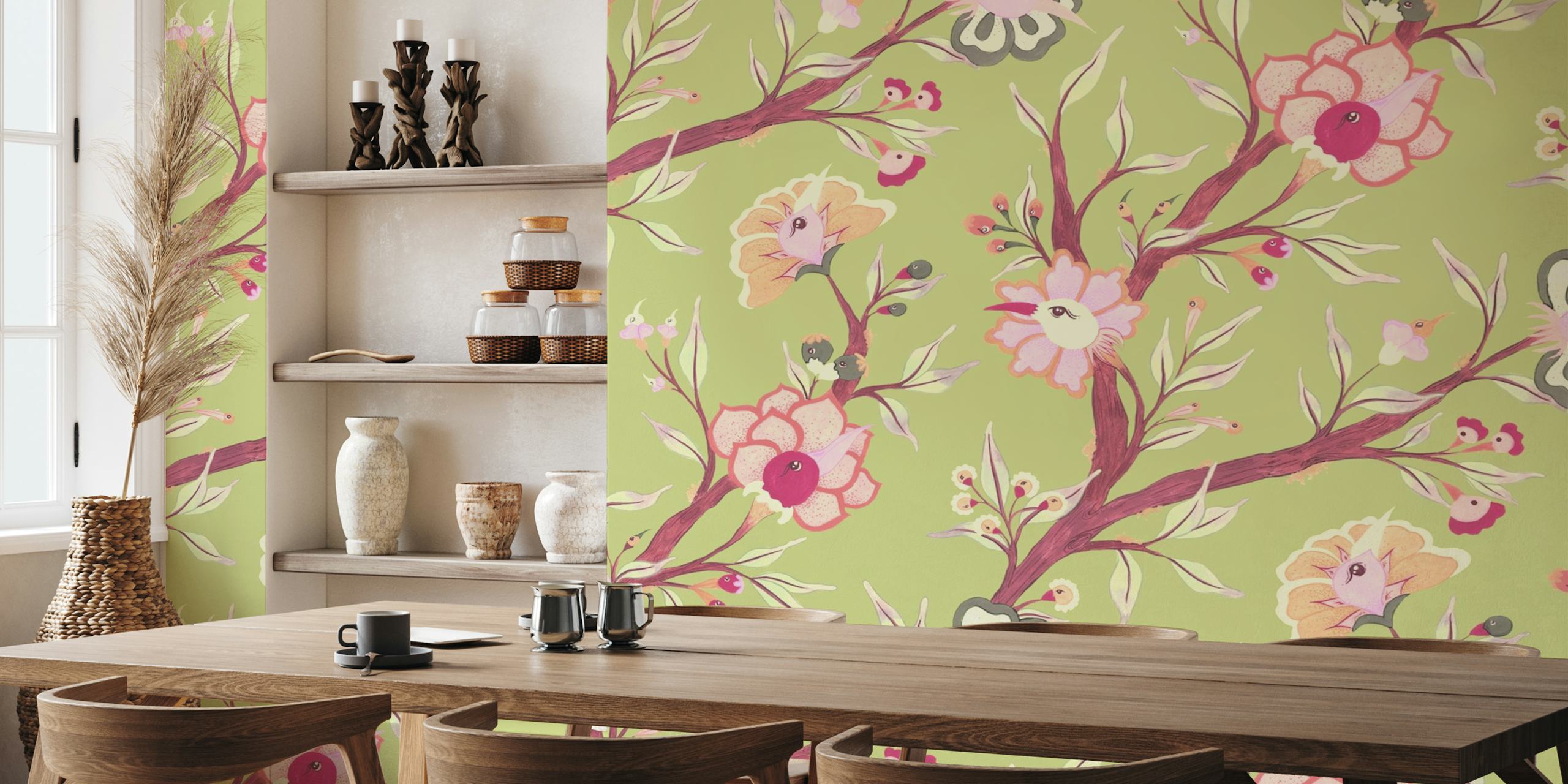 Floral wallpaper design in a room
